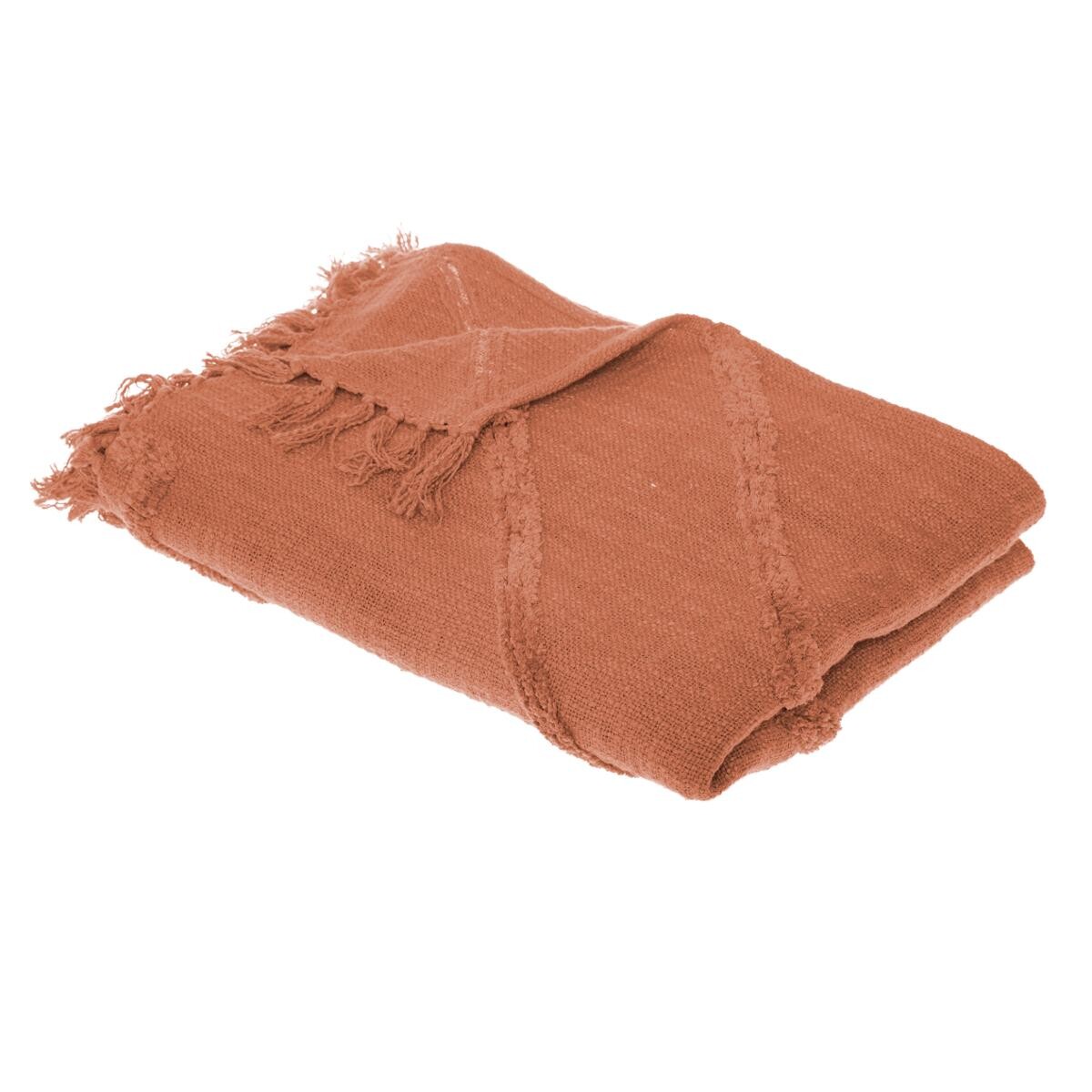 Bed throw "Inca", tufted cotton Terracotta pink, 130x180 cm