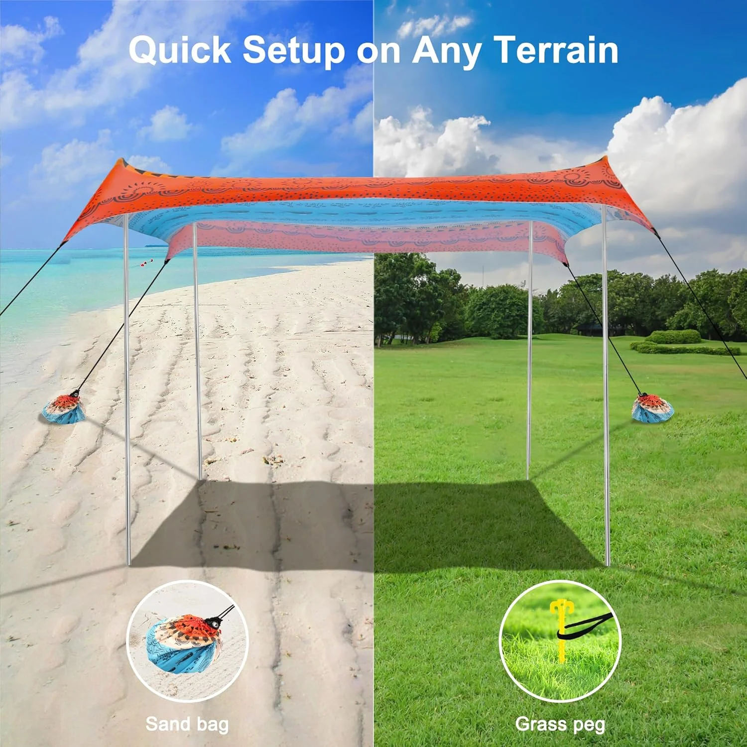 Beach Tent, UPF 50+ Beach Canopy Sun Shade, Portable 10×10 FT Large Pop-Up Beach Tent Sun Shelter with Sand Anchors, Ground Pegs, Easy Setup for Beach, Camping, Park, and Backyard Fun - Image 6