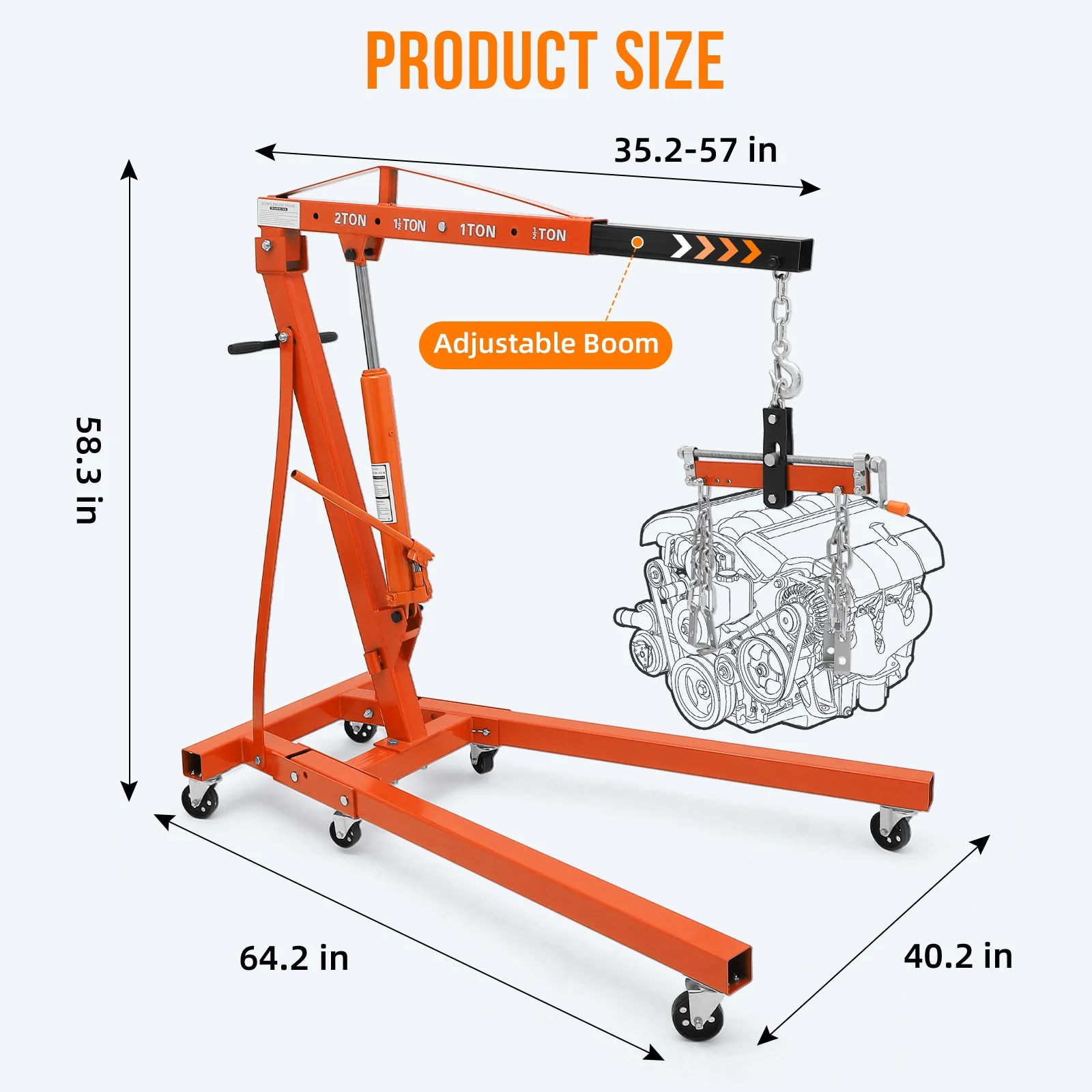 JoanKaren Hydraulic Engine Hoist,4400lbs Max Weight,Folding Engine Lift Shop Crane with Lever and 6 Steel Caster Wheels,Yellow - Image 11