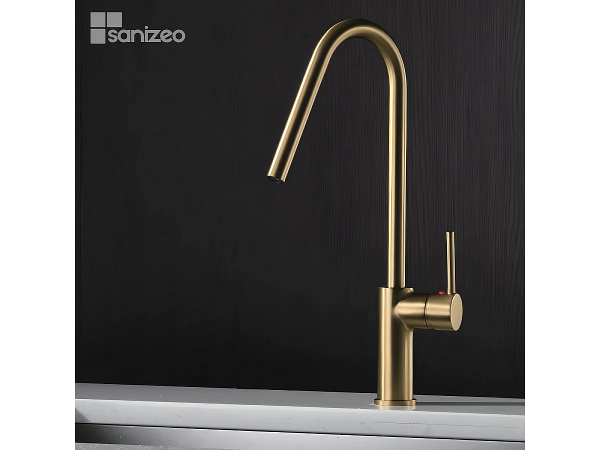 Mitigeur Évier Cuisine avec douchette extractible or brossé - Design moderne – KENIA IMEX