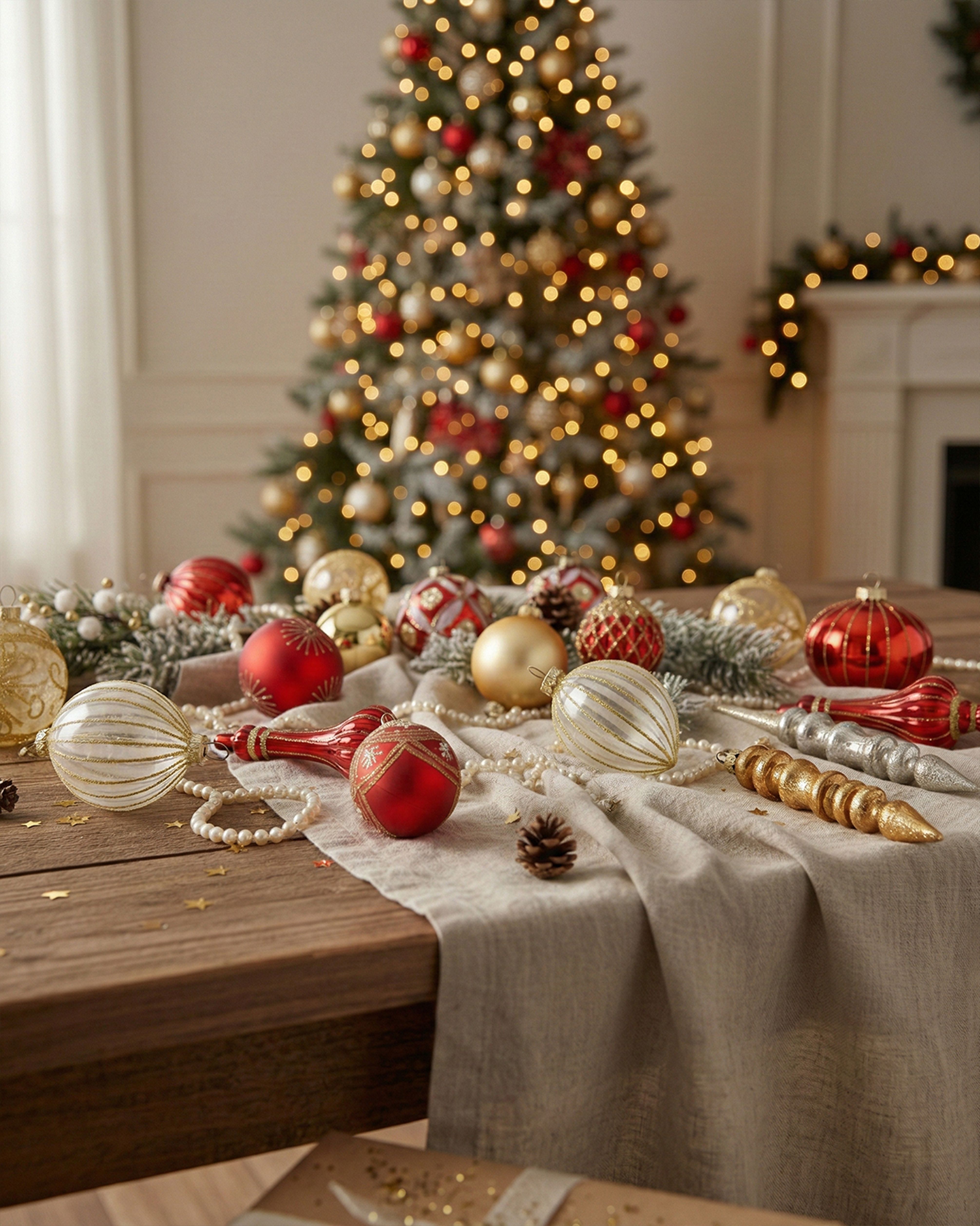 Set of 50 Baubles SPARKLE Glass Red/ Gold