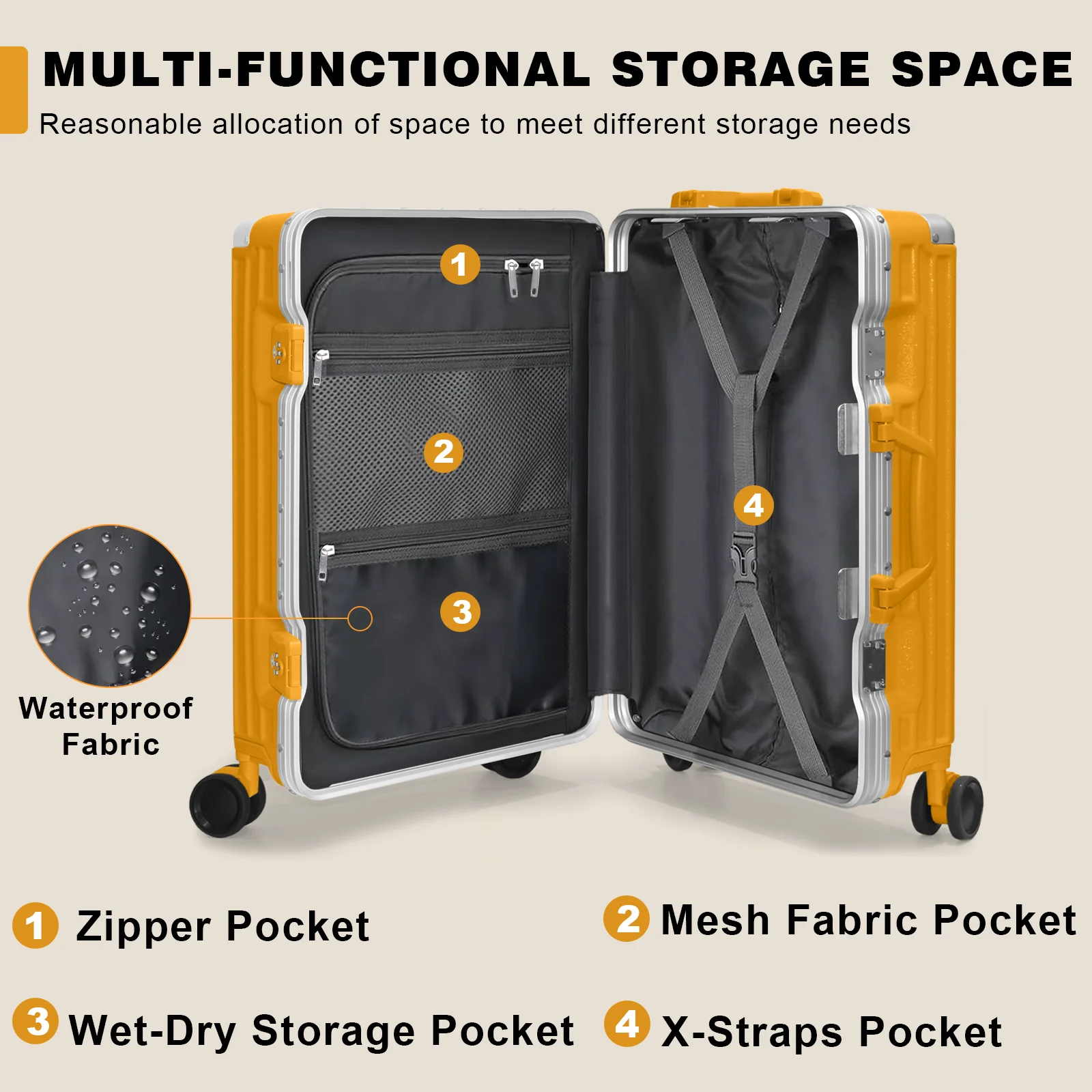 Luggage Aluminium Frame PC ABS Hardshell Suitcase with Spinner Wheels TSA Lock Zipperless Luggage 28 inch Silver - Image 28