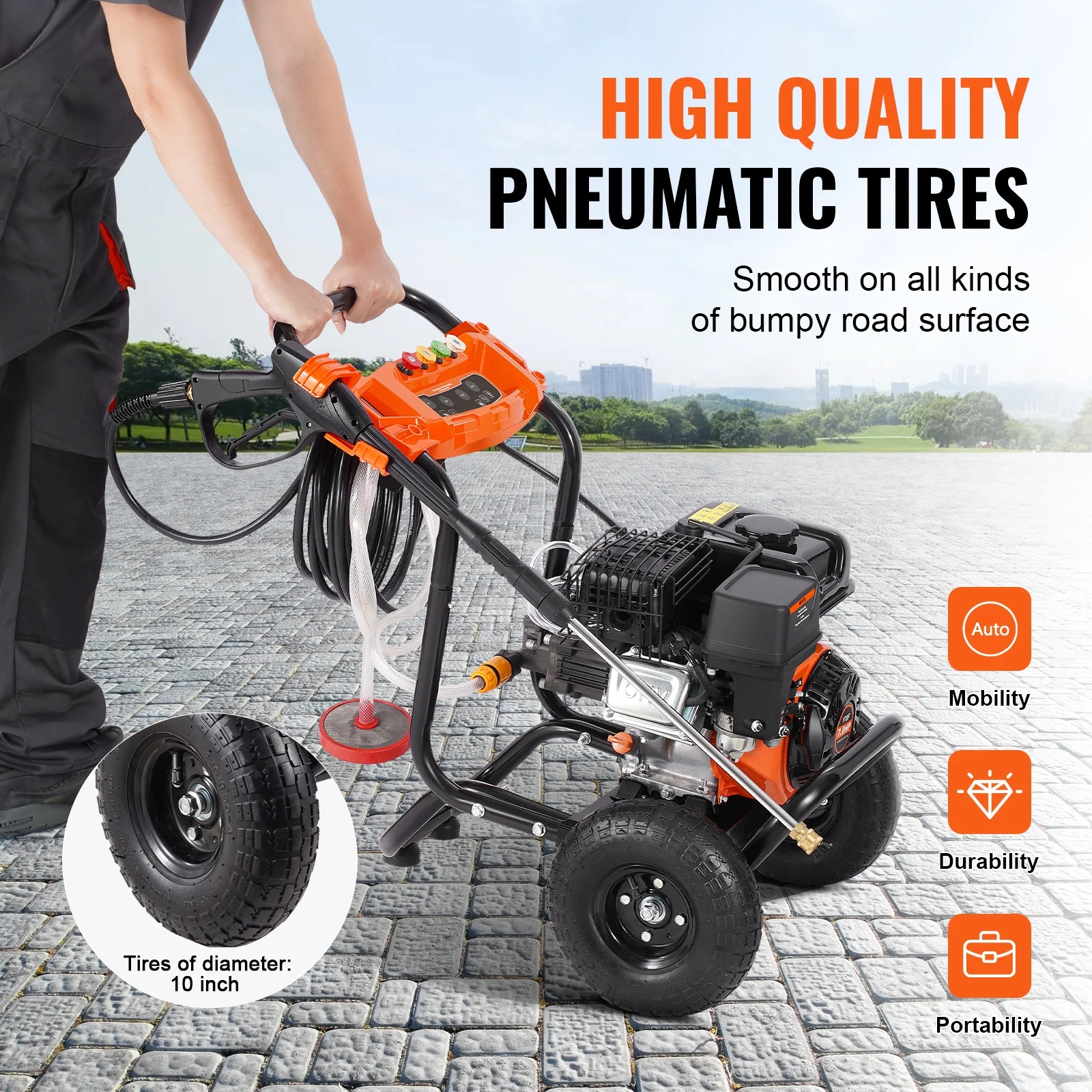 KFFKFF 3600 PSI 2.6 GPM Gas Pressure Washer w/26 ft High Pressure Hose 5 Nozzles Gas Powered Washer - Image 12