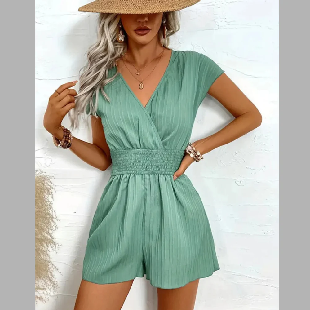 Tied Surplice Short Sleeve Romper - ZKZOOK
