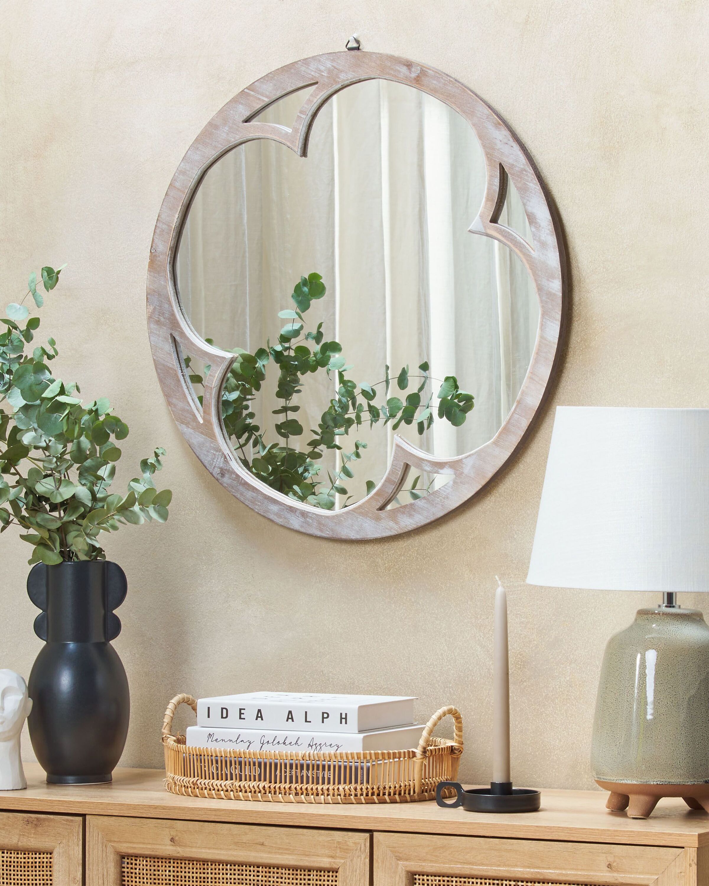 Wall Mirror MONCLOVA 60 cm 60 cm Fir Wood Light Brown