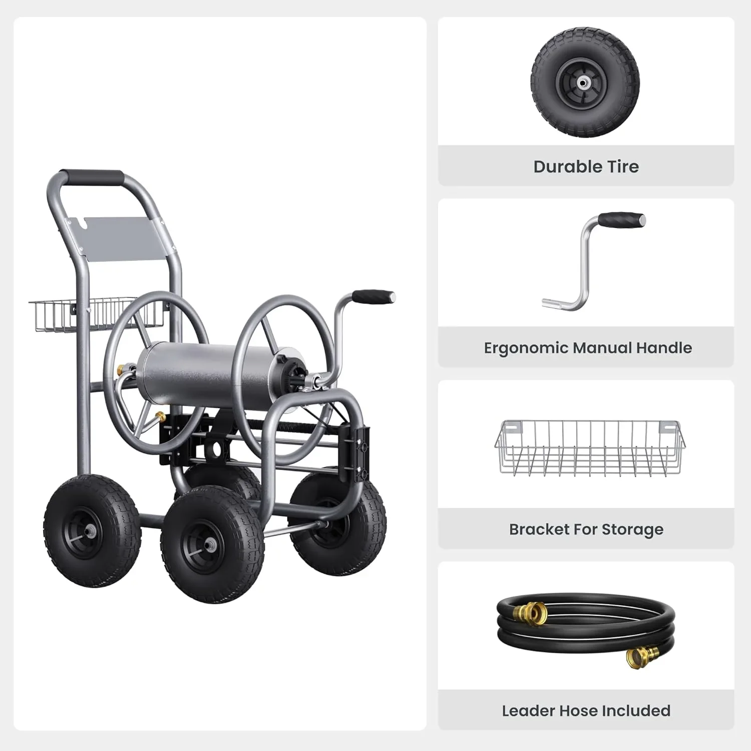 Giraffe Tools Heavy Duty Garden Hose Reel Cart With Wheels, 5/8in-250ft Hose Capacity - Image 2 Giraffe Tools Heavy Duty Garden Hose Reel Cart With Wheels, 5/8in-250ft Hose Capacity - Image 2