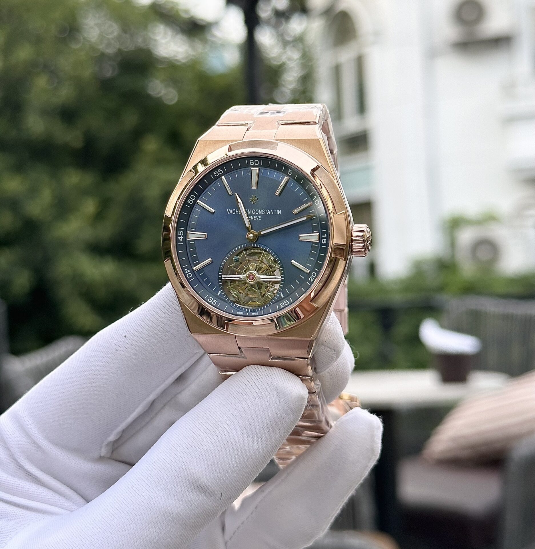 Vacheron Constantin Replica 11 Watch Overseas Tourbillon 6000V Rose Gold Plated Blue Dial 42.5mm - Top club