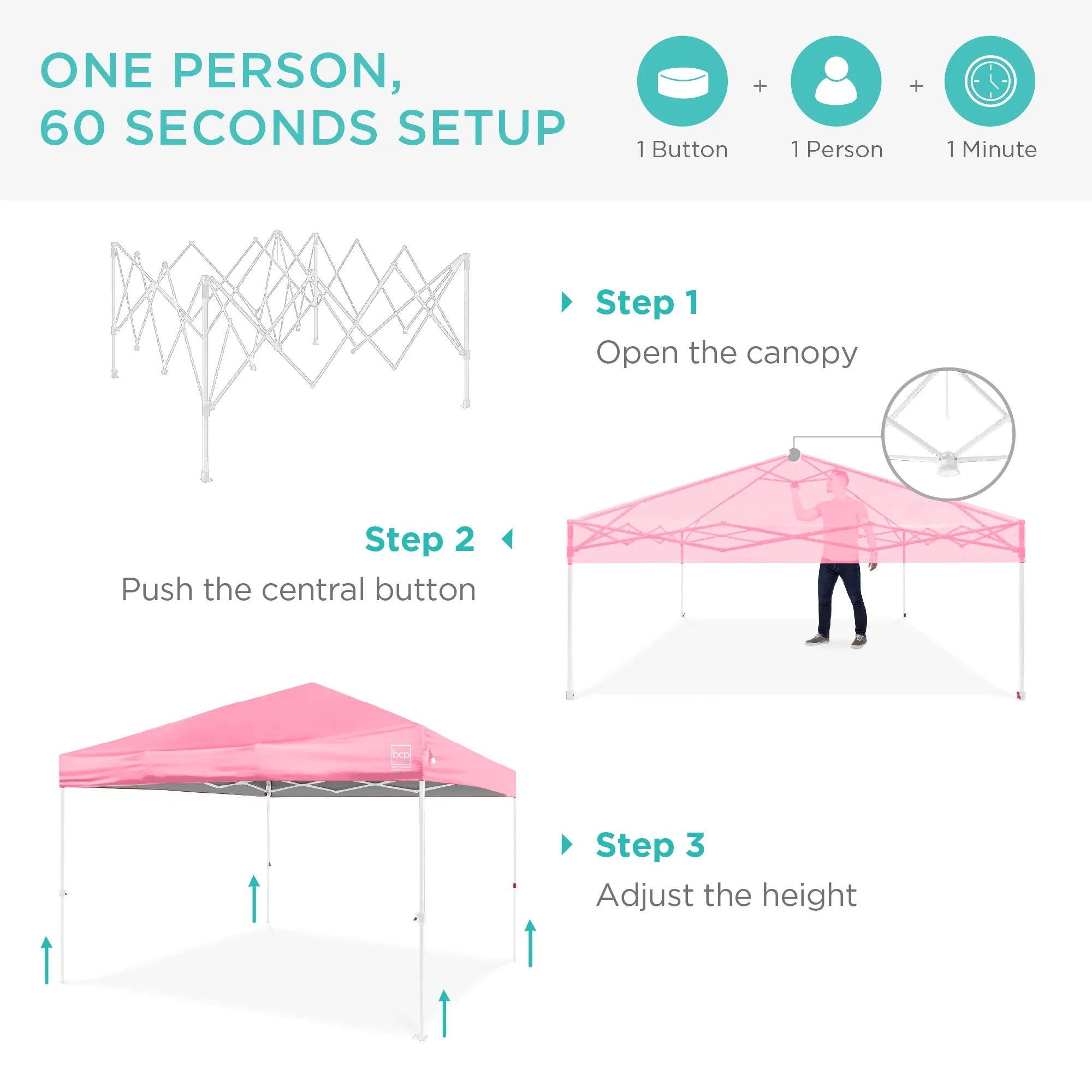 Best Choice Products 10x10ft Easy Setup Pop Up Canopy w/ 1-Button Setup, Wheeled Case, 4 Weight Bags - White - Image 255