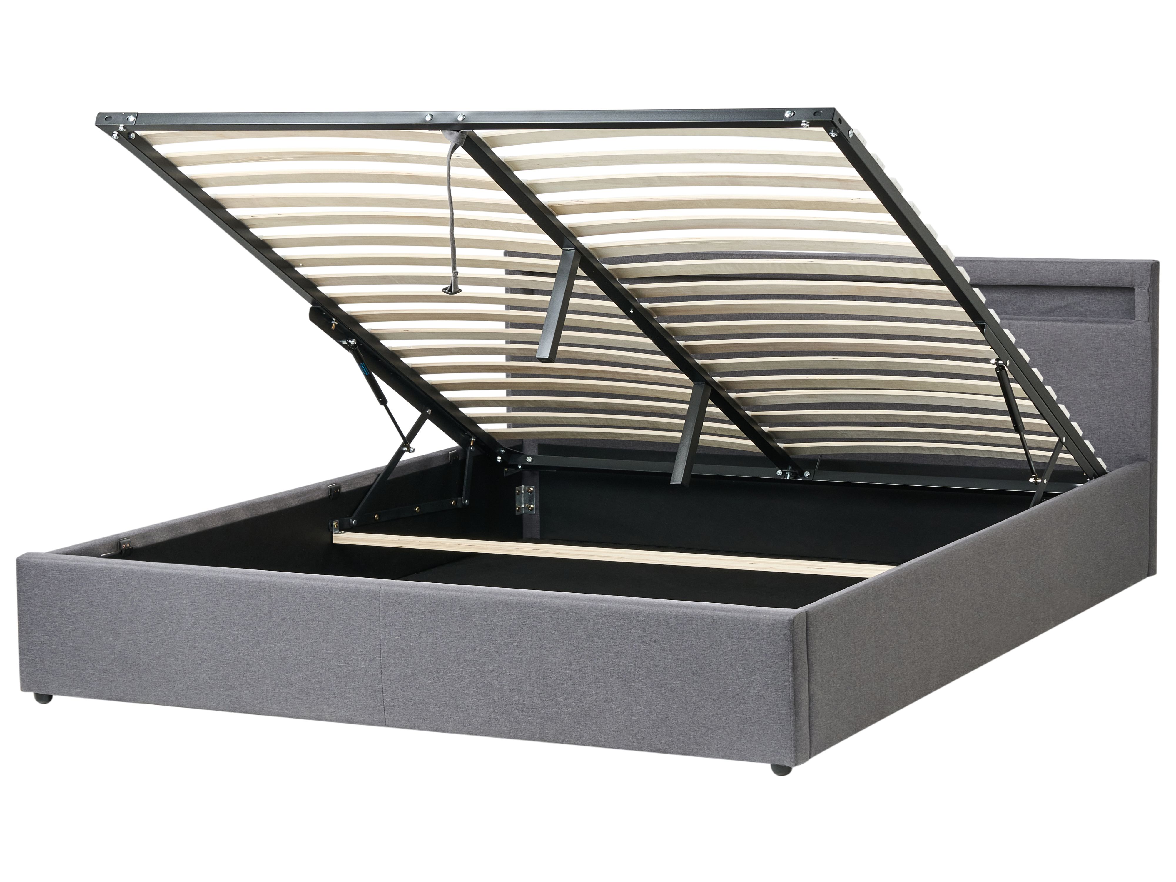 Ottoman Bed with LED Fabric ARMELLE 180 x 200 cm (EU Super King) Dark Grey