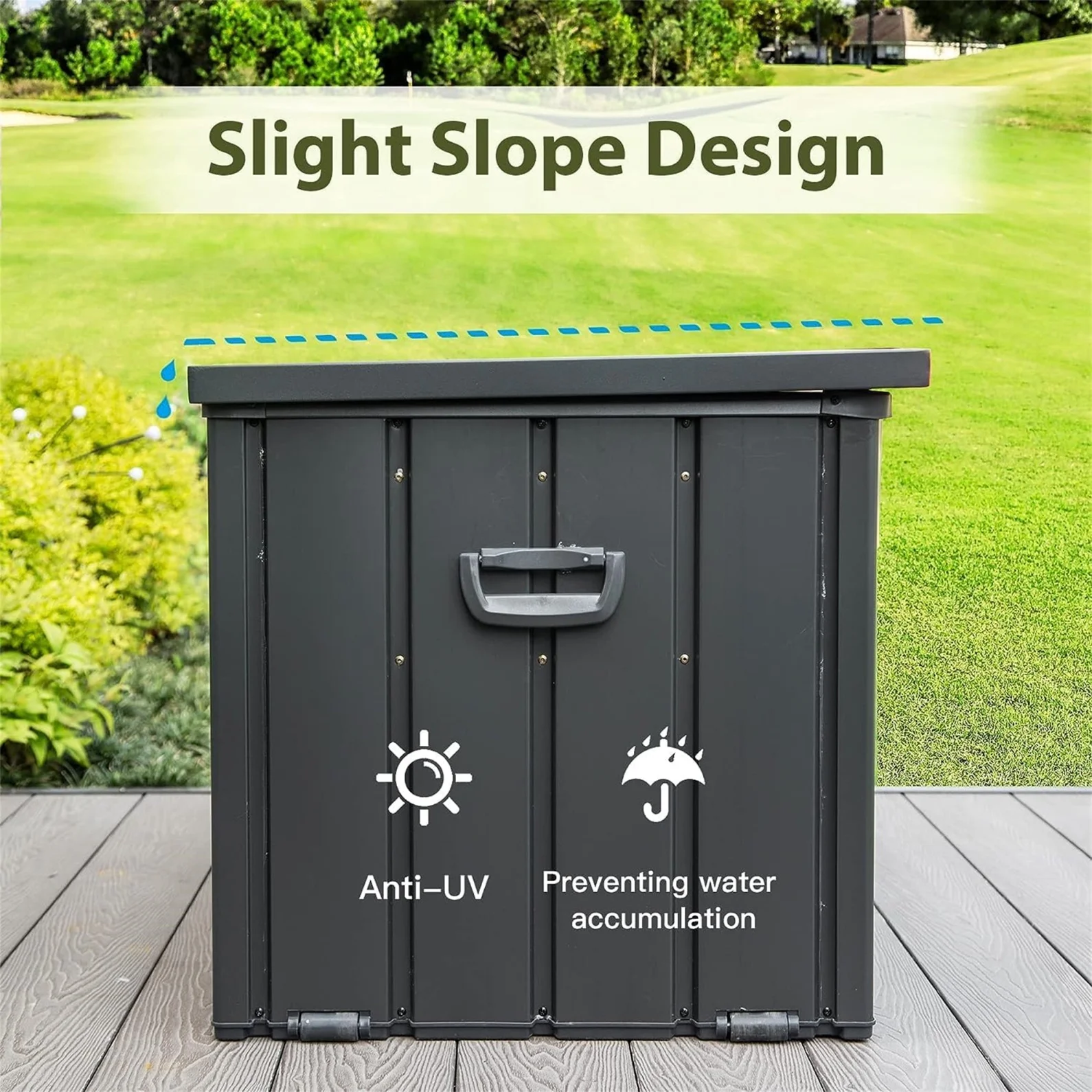 150 Gallon Outdoor Waterproof Storage Deck Box with Portable Side Handles and Moving Roller, Large Patio Storage Lockable for Outside Cushions, Throw Pillows, Garden Tools, Dark Gray - Image 6
