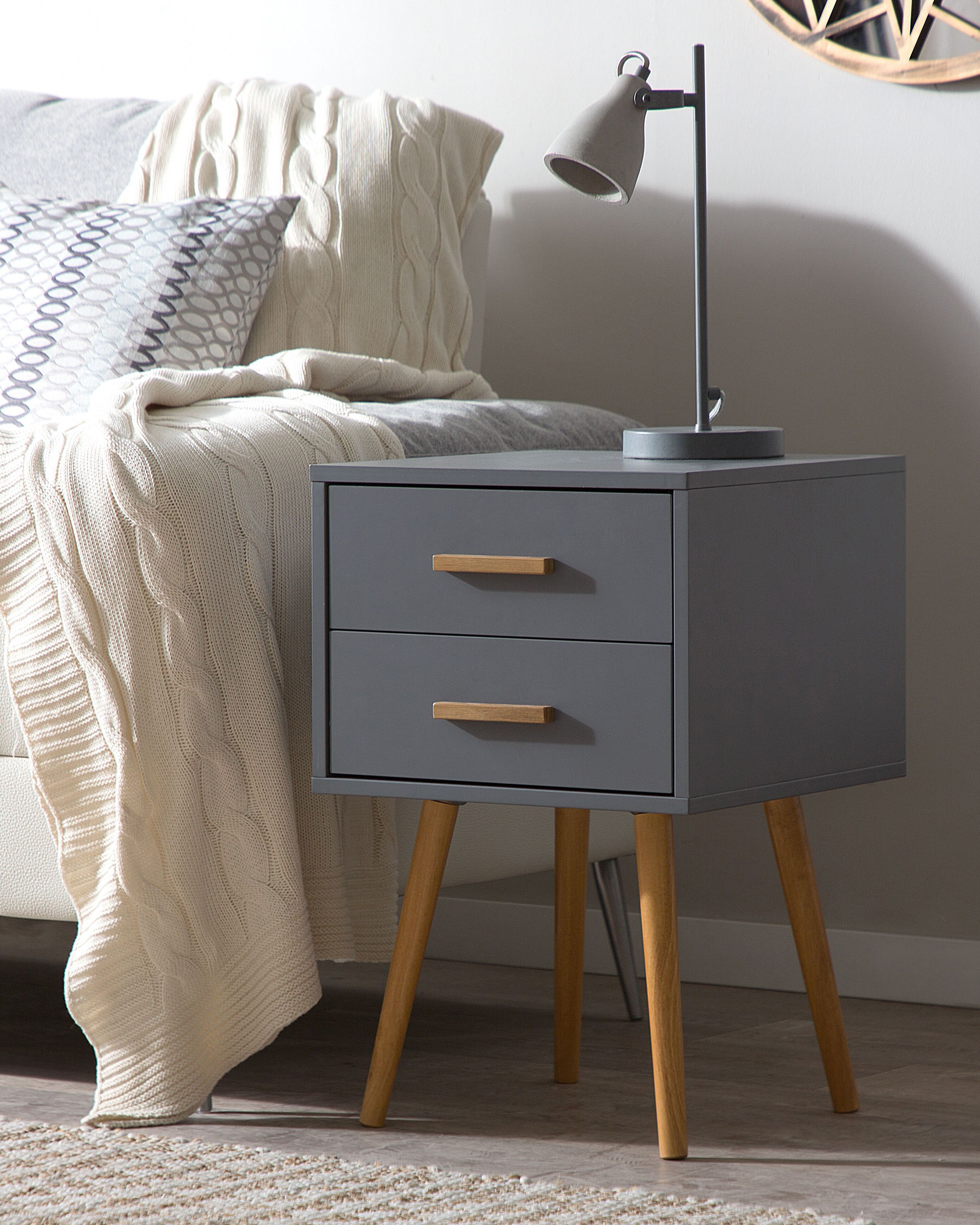 2 Drawer Bedside Table ALABAMA Grey