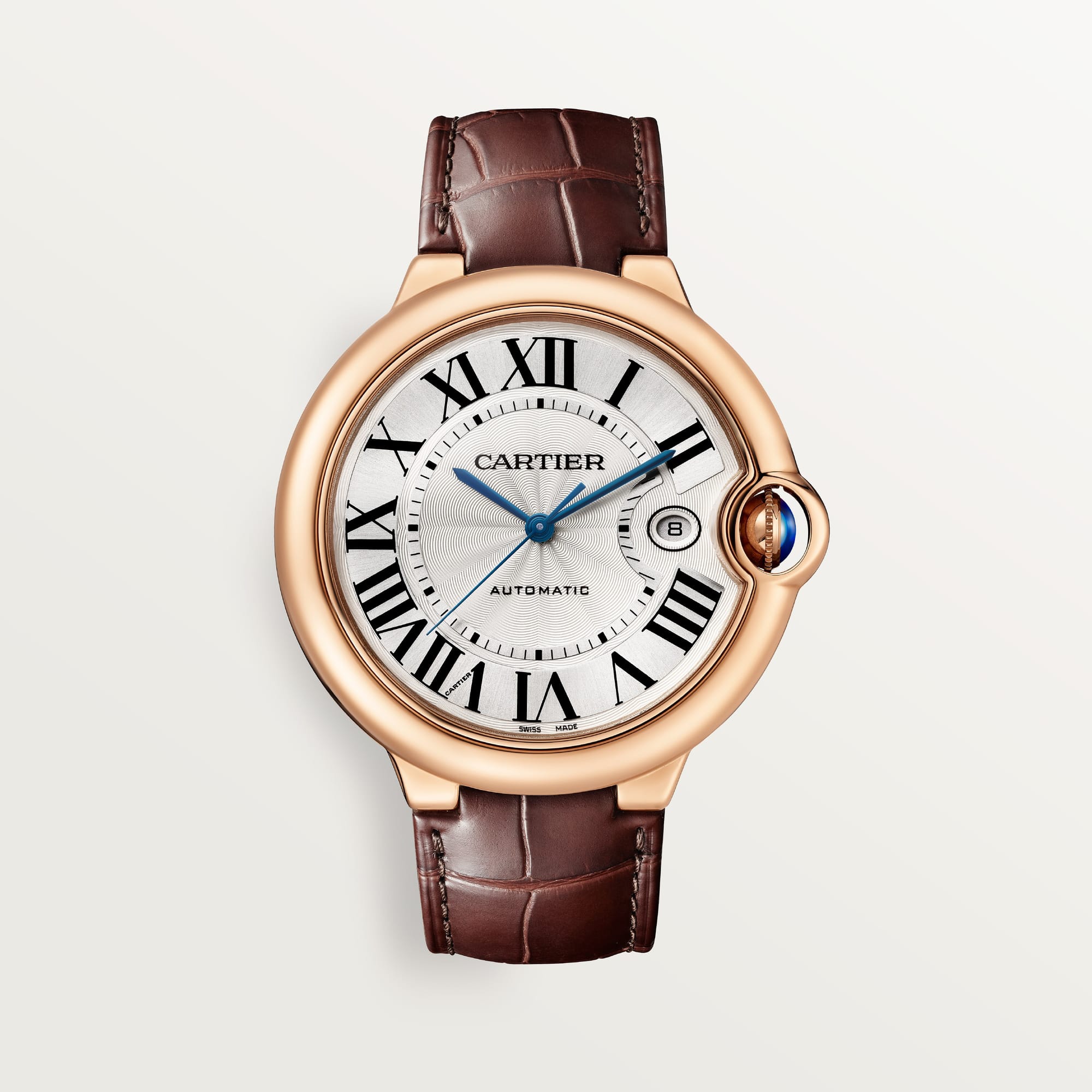 Fake Cartier Watch Ballon Bleu de Rose Gold 42mm Silver Dial Leather Strap WGBB0030 AF(1:1 replica) - Top club