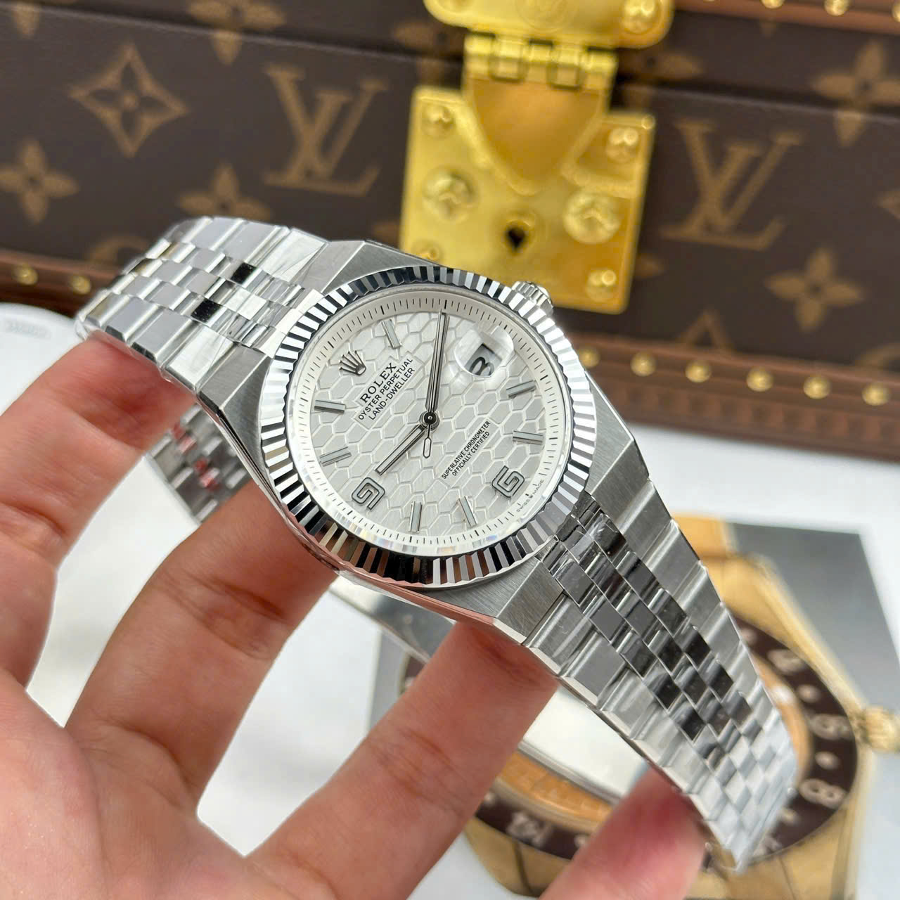 Rolex Land-Dweller 127336 White   Honeycomb Motif Dial Best Replica Watches 40mm - Elite Watch Atelier