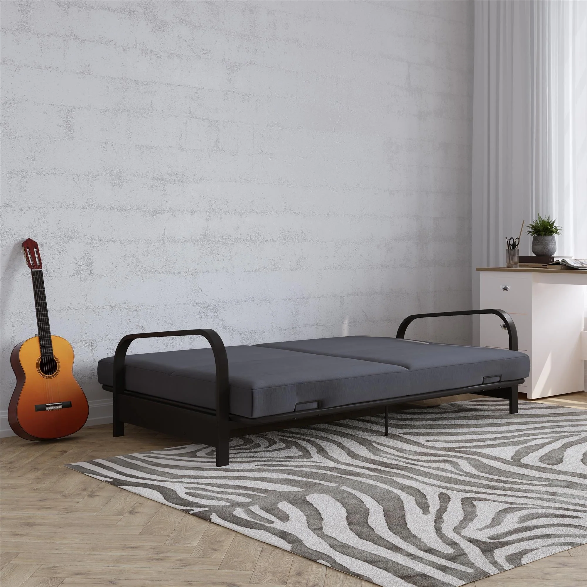 DHP College Metal Arm Futon, Black Frame with Gray Mattress