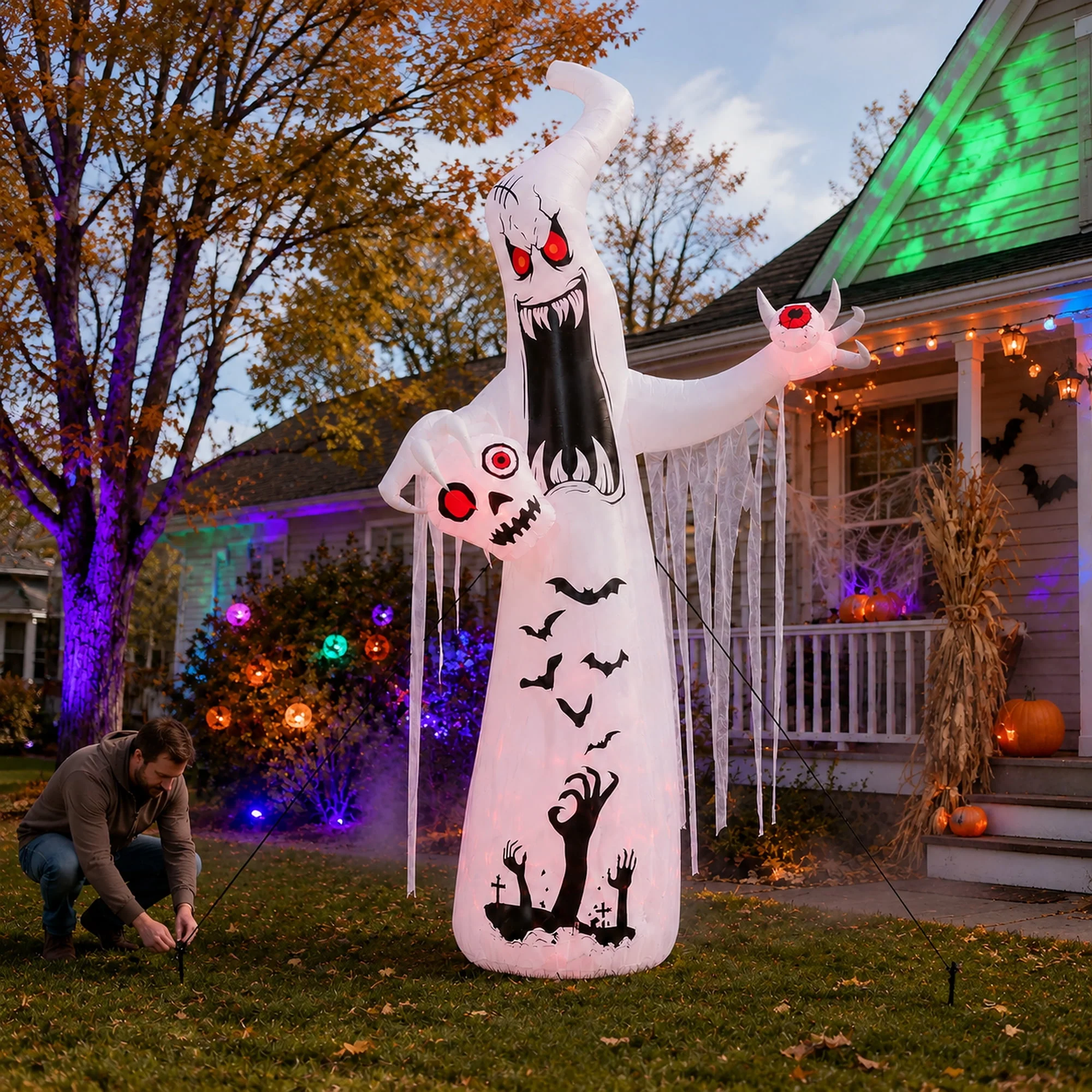 Faburo 12 ft Halloween Inflatable Ghost with Skull and Bleeding Eyeball, Outdoor Blow Up Yard Decoration for Party and Garden - Image 12 Faburo 12 ft Halloween Inflatable Ghost with Skull and Bleeding Eyeball, Outdoor Blow Up Yard Decoration for Party and Garden - Image 12