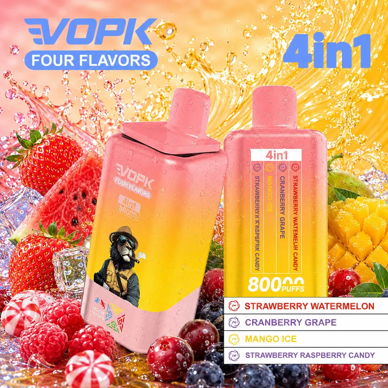 VOPK 80 000 puffów 4in1 – Strawberry Watermelon, Cranberry Grape, Mango Ice, Strawberry Candy