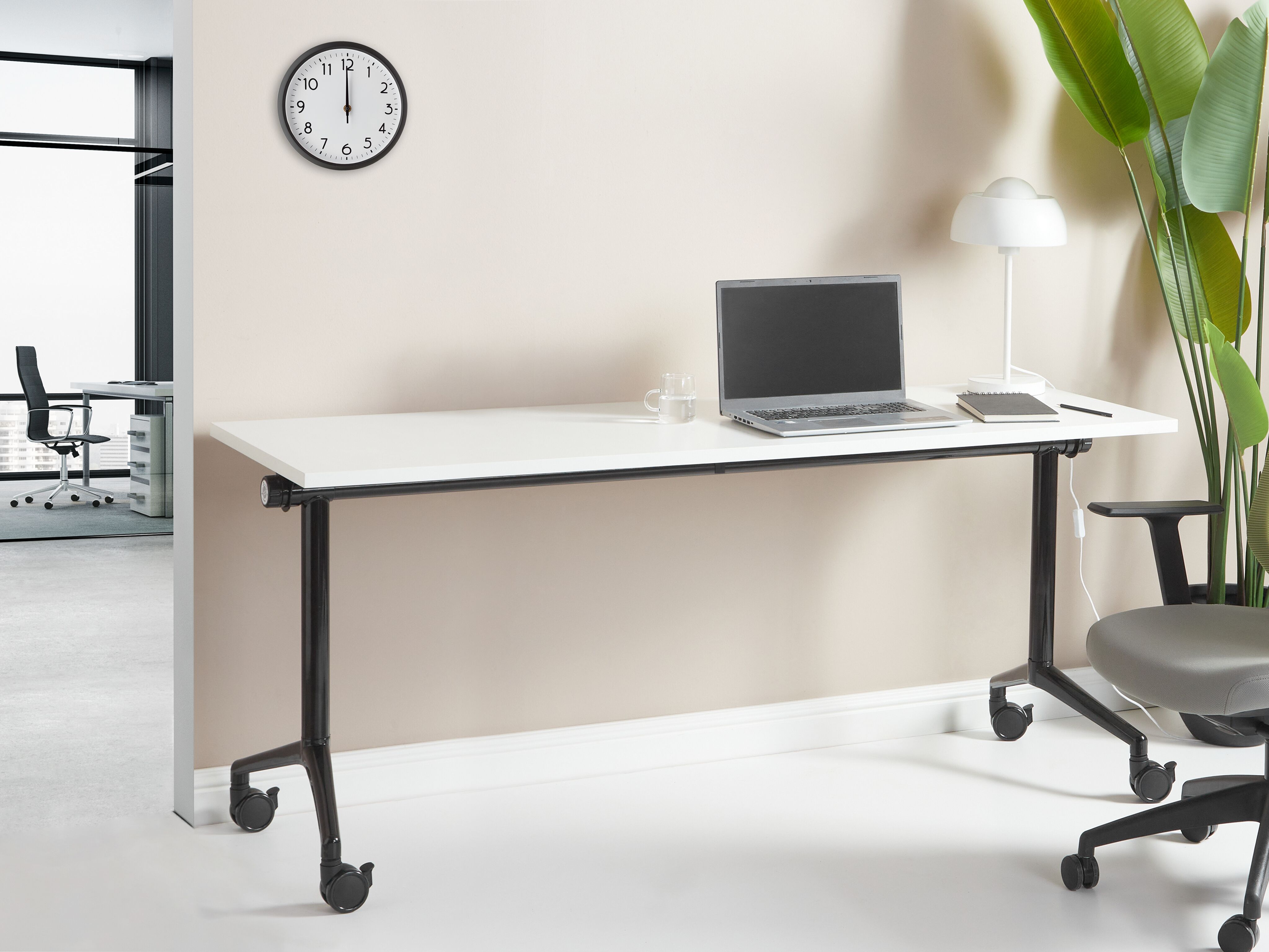 Foldable Office Desk CAVI White 180 cm 60 cm with Wheels