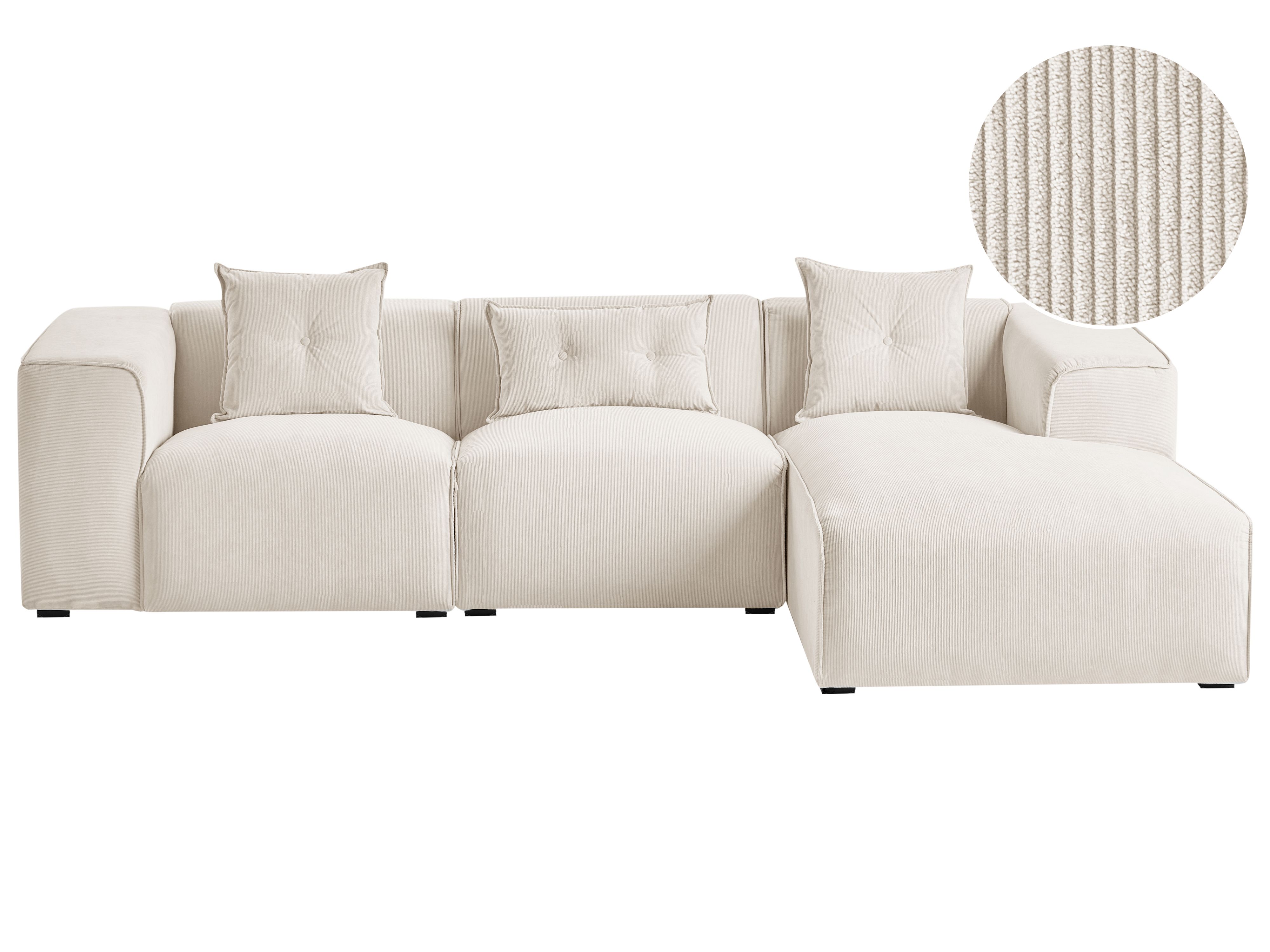 Corner Sofa 3 Seater DOLVA Corduroy Off-White Left Hand