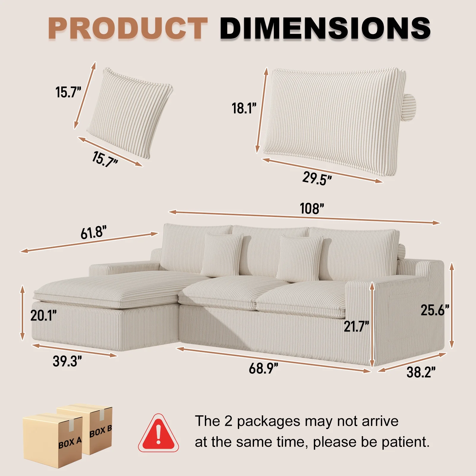 108�� Modular Sectional Sofa, Cloud Sectional Couch with Deep Seat, Modern Modular L-Shape Sofa Couch with Chaise,Upholstered Couches for Living Room Bedroom - Image 5