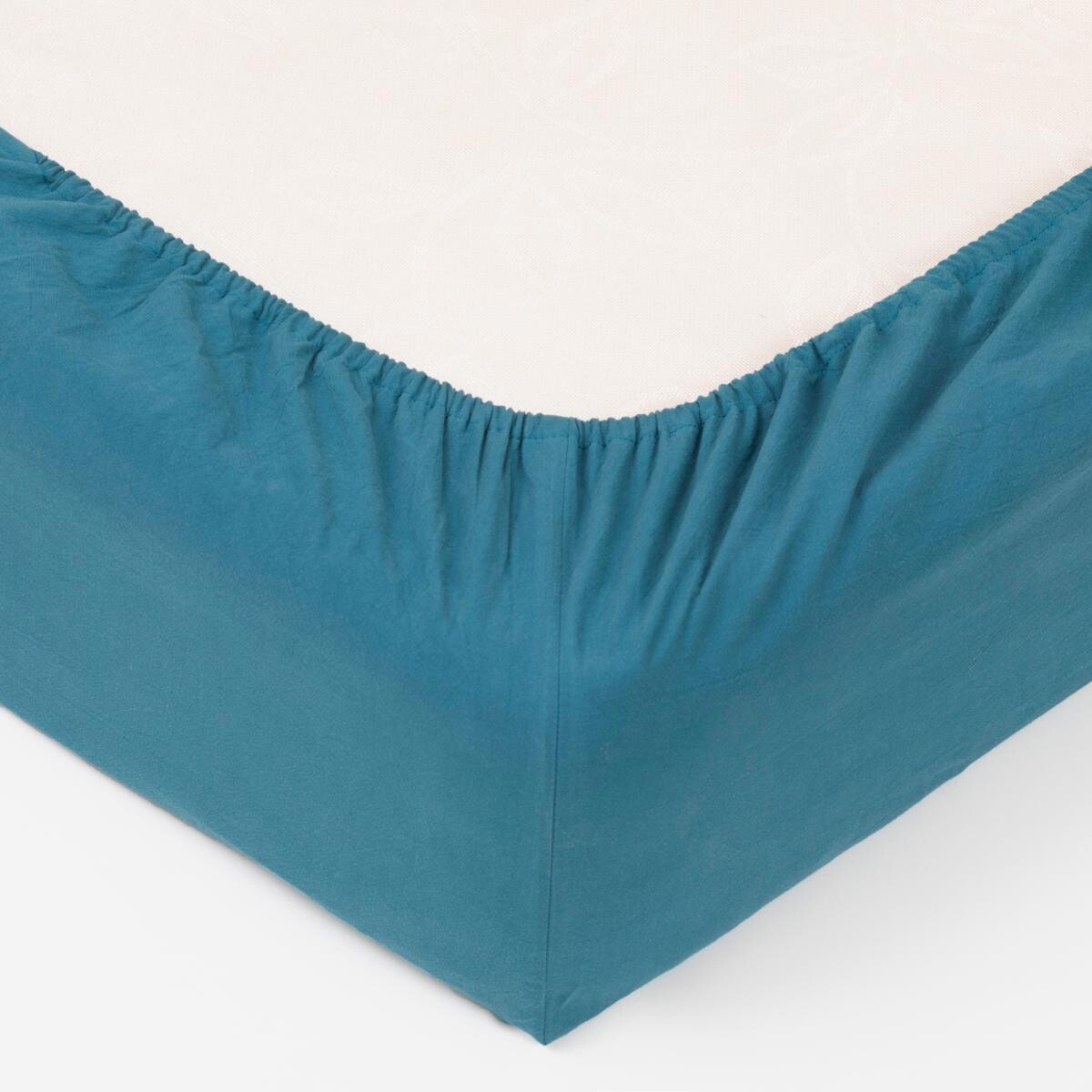 Fitted sheet, washed cotton Duck blue, 140x190 cm