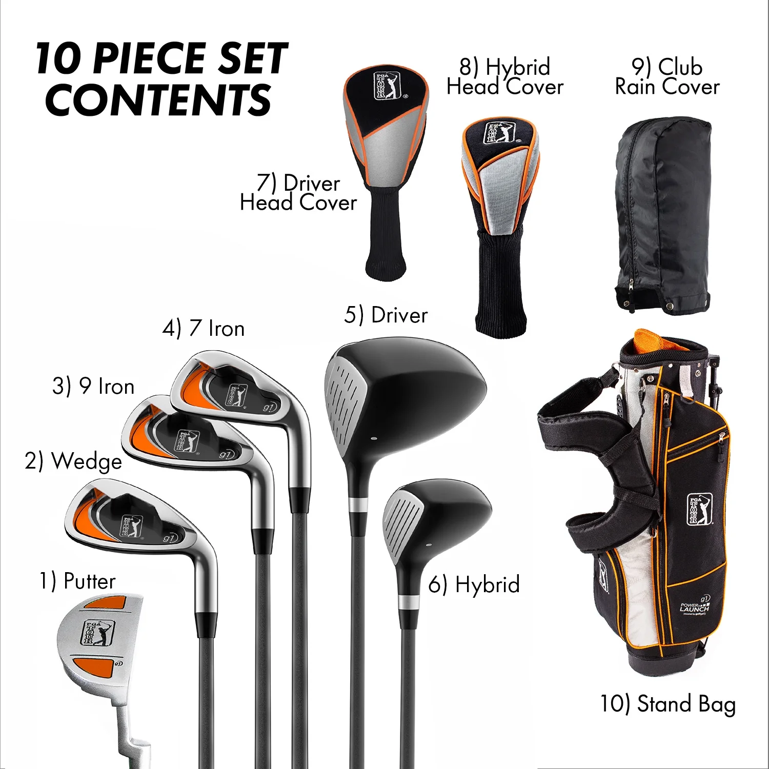 PGA Tour Right-Handed 10 Piece Kids Golf Club Stand Bag Set; Player Height 4'8 - 5'2", Ages 8-12 - Image 20