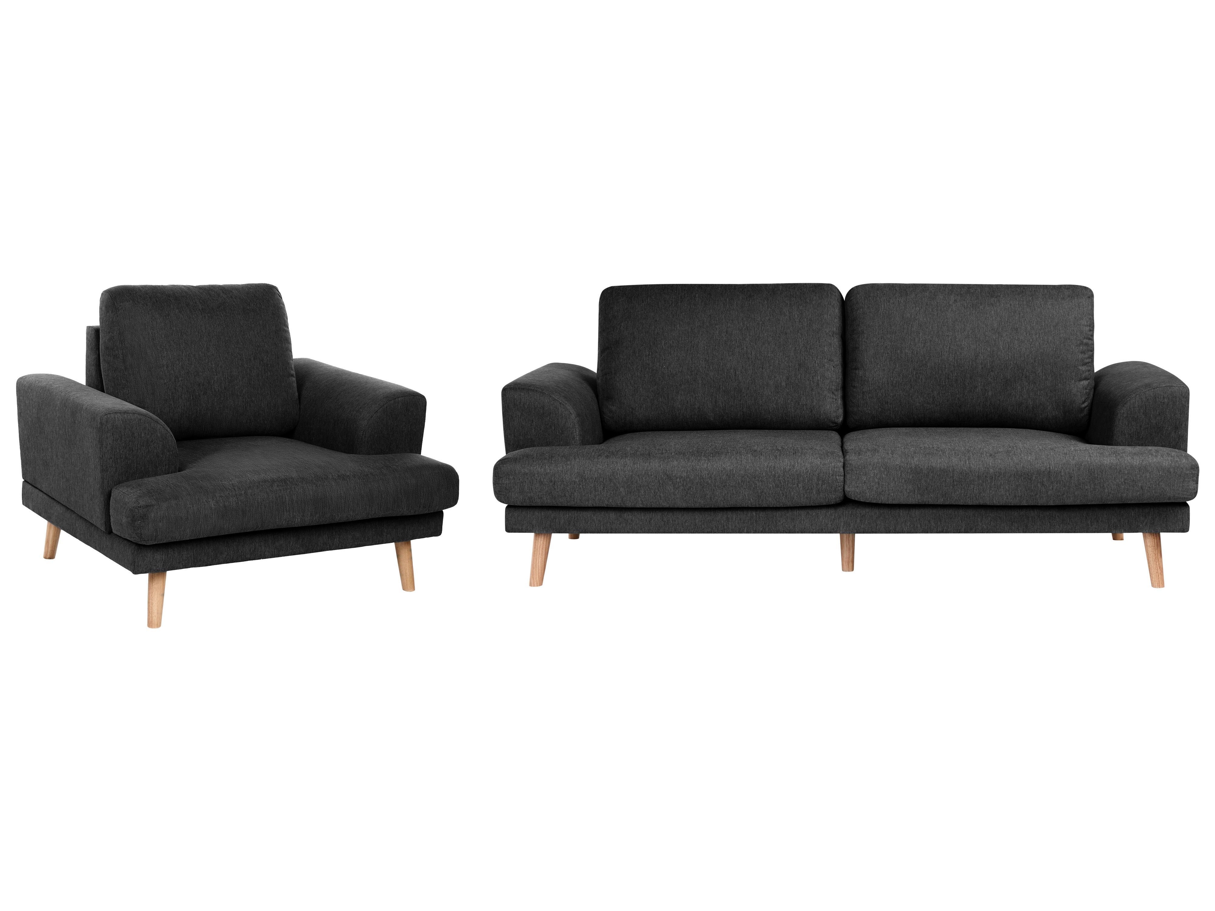 Living Room Set 4 Seater KILDAL Fabric Black