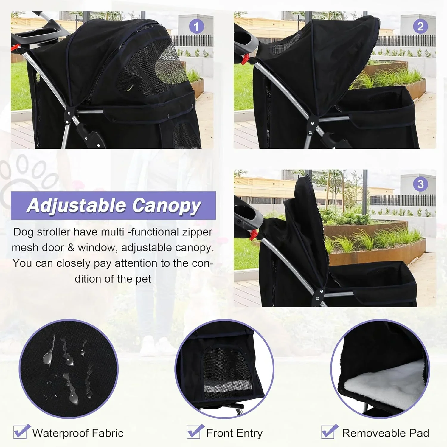 Folding Pet Stroller With 4 Wheels, Cup Holder And Storage Basket, Black