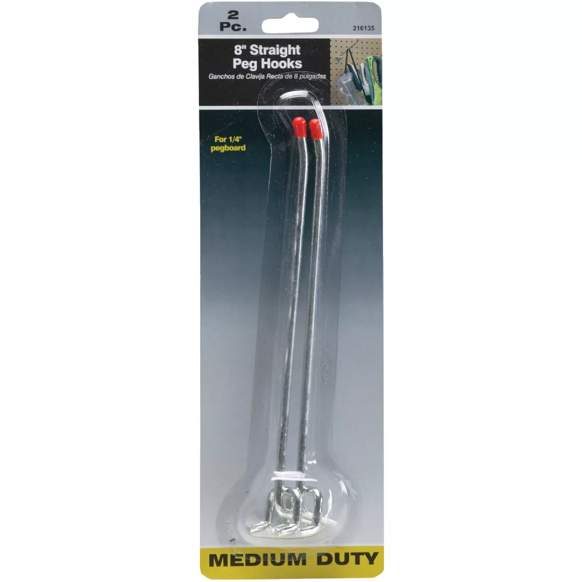 8 In. Medium Duty Safety Tip Straight Pegboard Hook (2-Count)