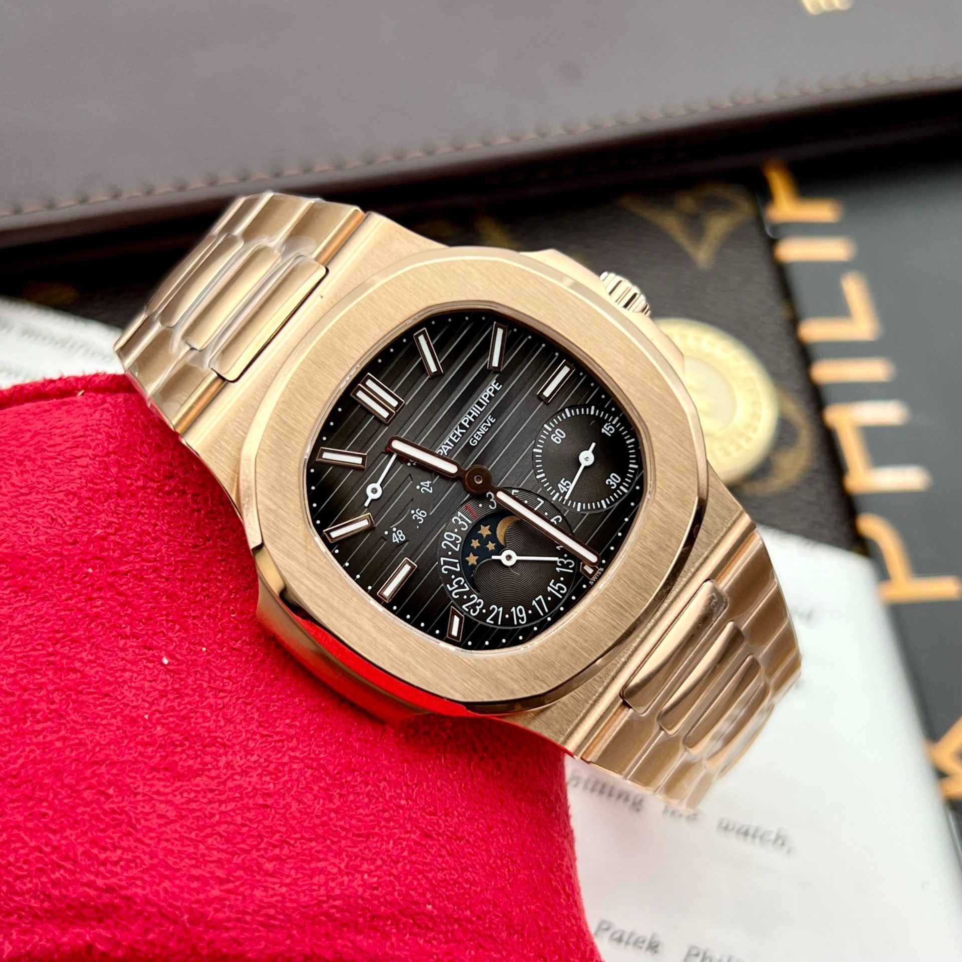 Patek Philippe Replica 1:1 Watch Nautilus 5712 Rose Gold Factory PPF V2 40mm - Elite Watch Atelier