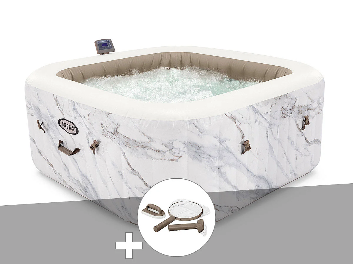 Kit spa gonflable Intex PureSpa Calacatta carré Bulles 4 places + Kit d'entretien