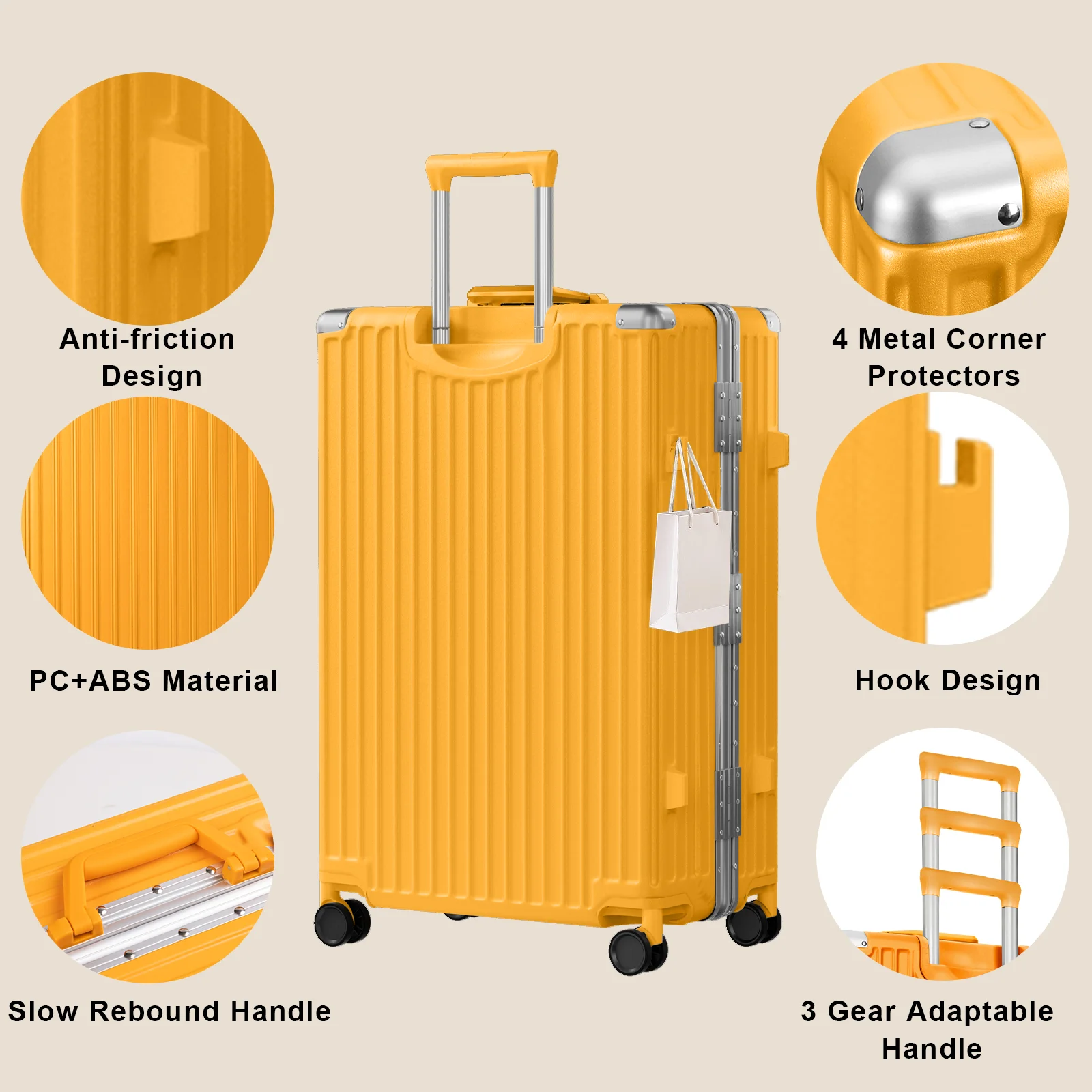 Luggage Aluminium Frame PC ABS Hardshell Suitcase with Spinner Wheels TSA Lock Zipperless Luggage 28 inch Silver - Image 23