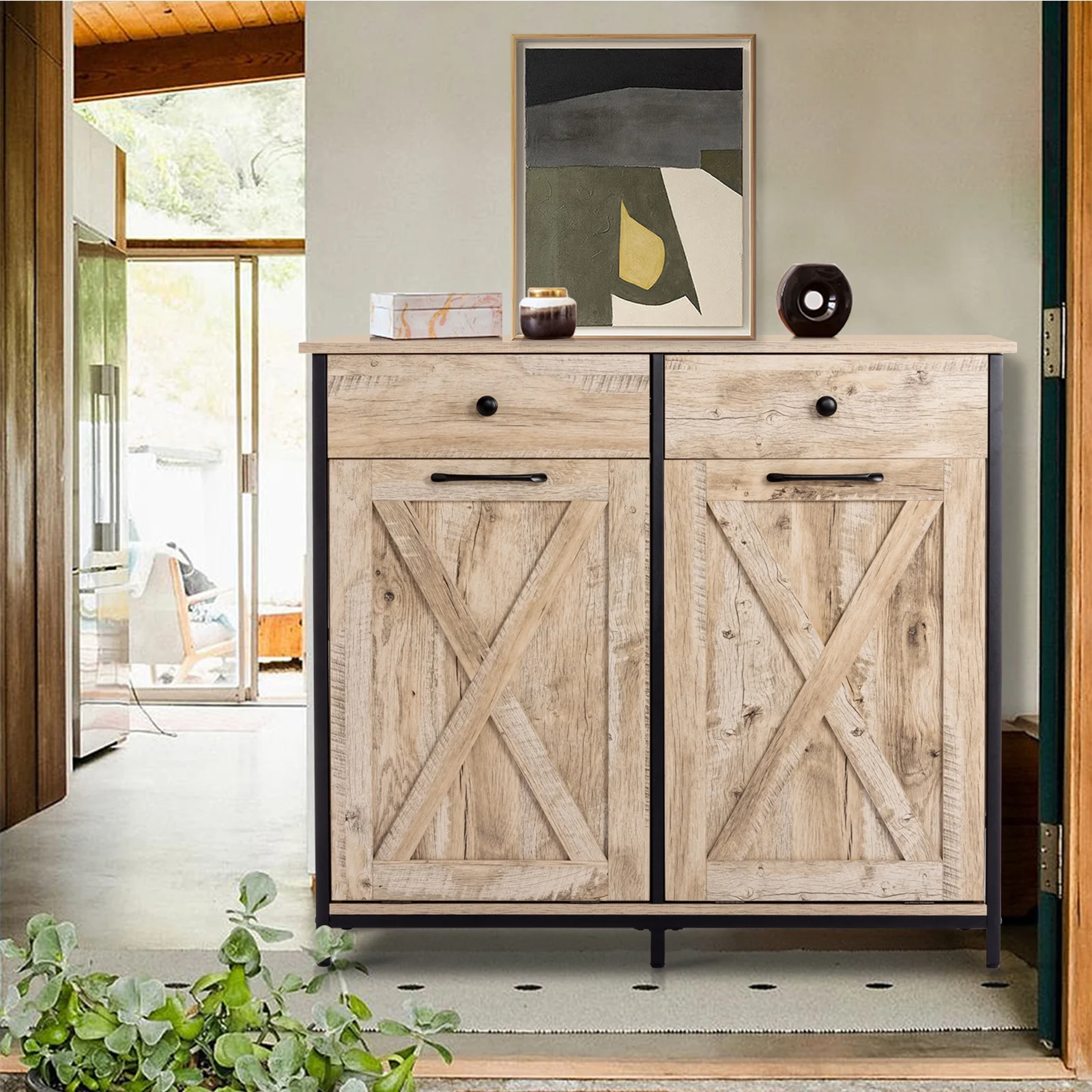 Eclife 20 Gallons Double Tilt Out Trash Cabinet Wood Tabletop, Upgrade Gray, WB010GY - Image 47