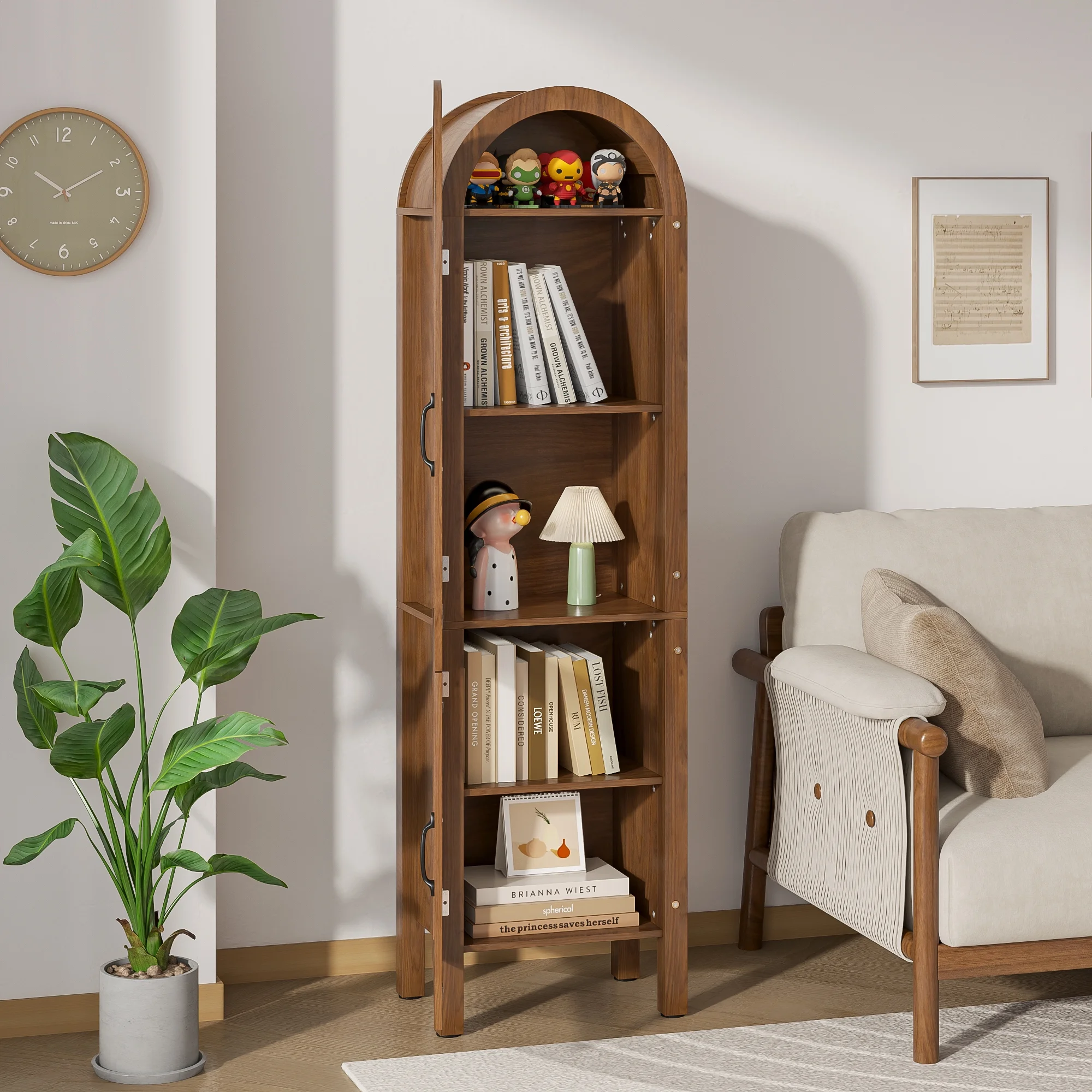 Fiogmub Tall Arched Storage Display Cabinet, Arched Pantry Cabinet with Doors, Acrylic Glass Doors - Image 2