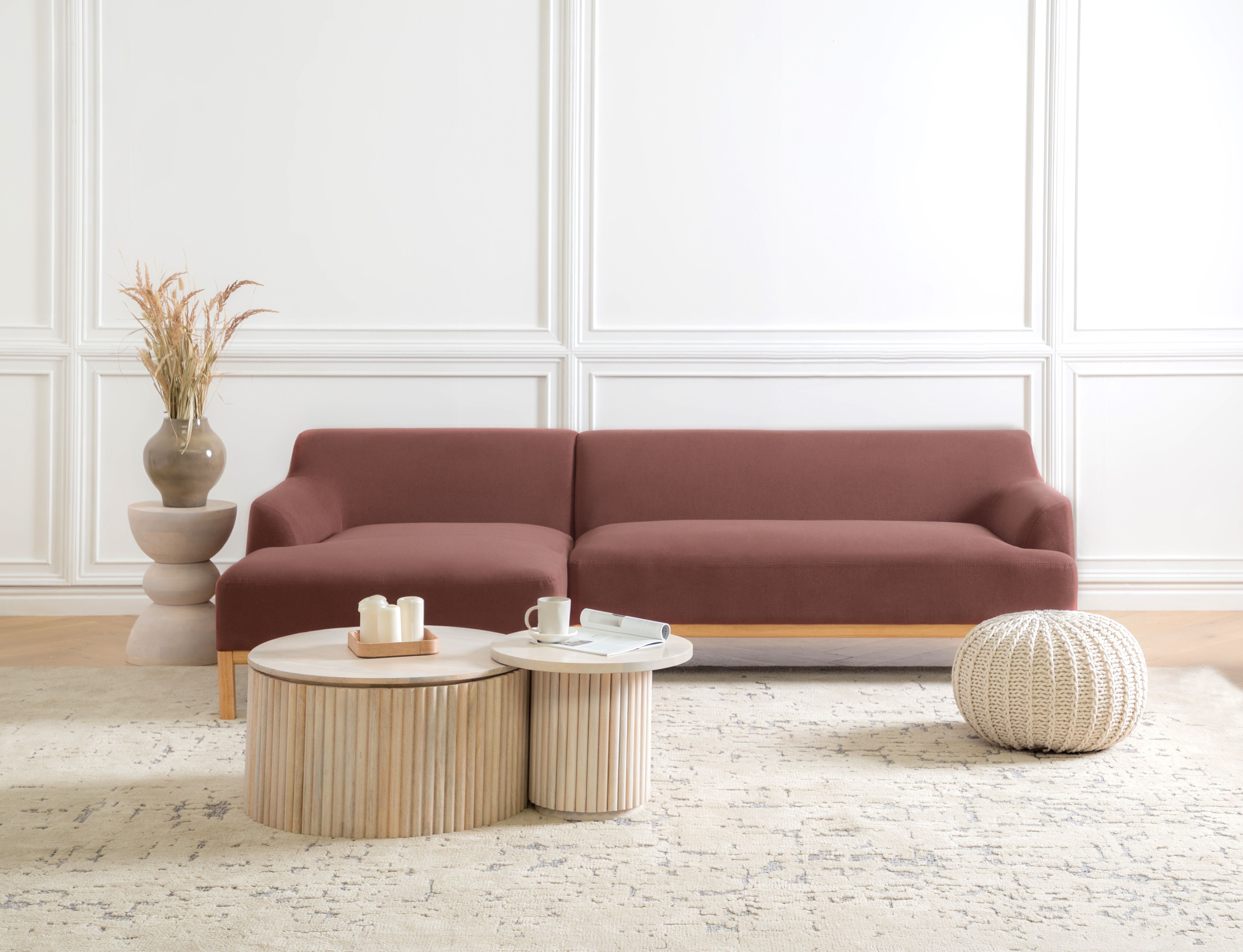 Corner Sofa 3 Seater SOSJO Fabric Burgundy Right Hand