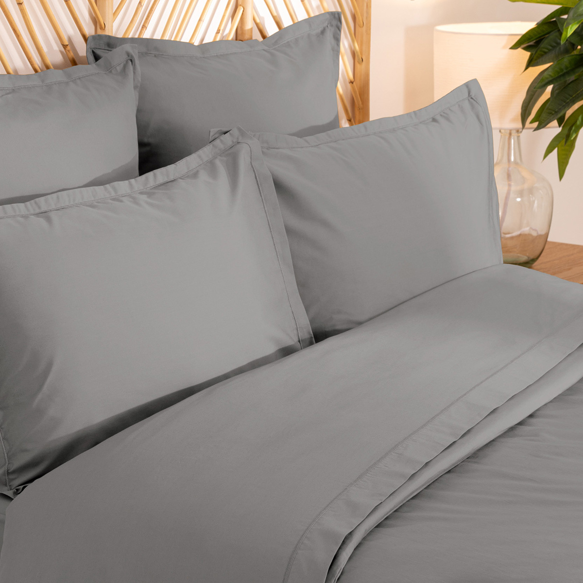 Fitted sheet, percale Grey, 180x200 cm