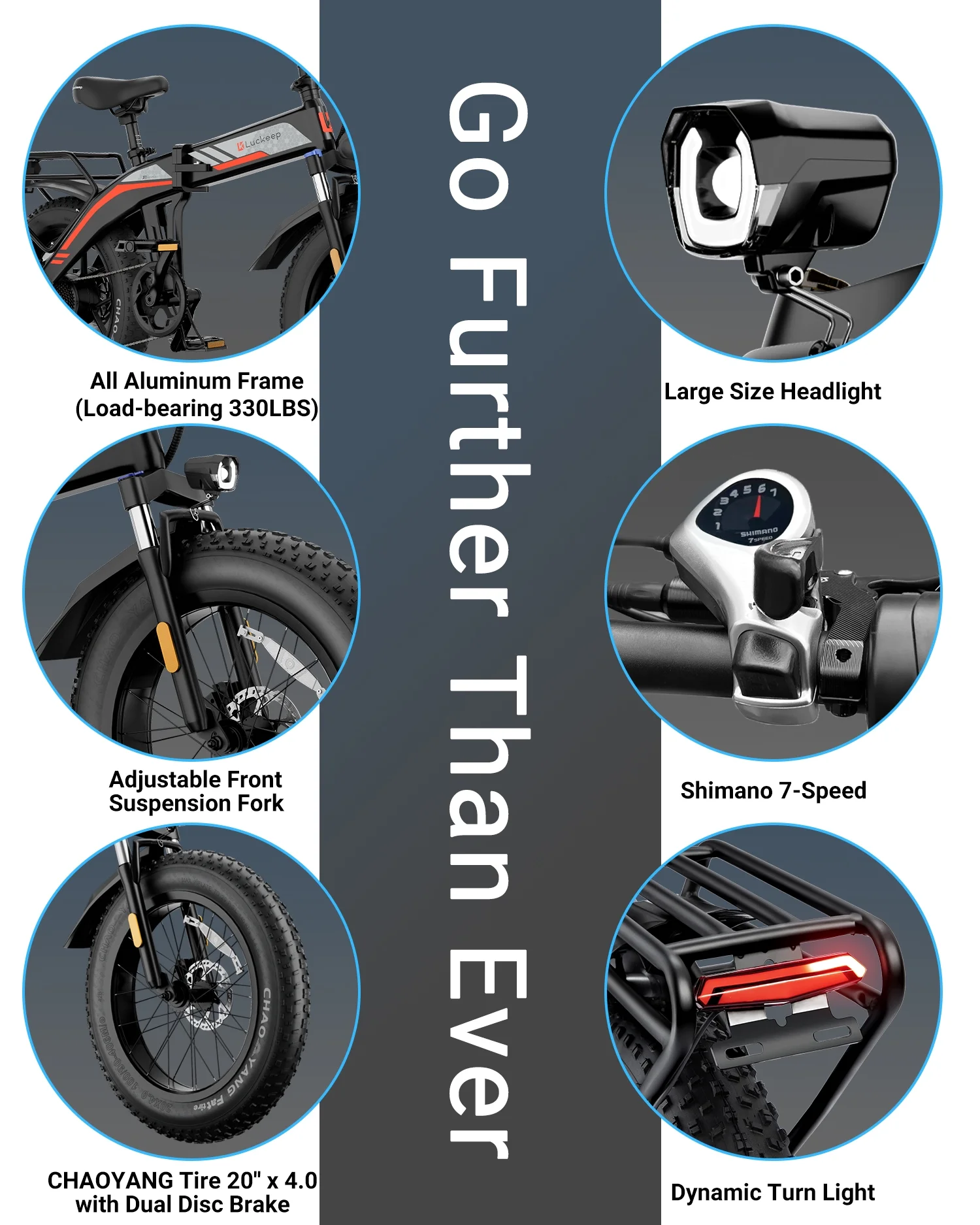 Luckeep X1 Lite Foldable Electric Bike for Adults 1500W Peak Motor,720WH Removable Battery,28MPH 60 Miles Long Range,20"*4" Fat Tire All-Terrain E-bike with Front Suspension,Mountain Electric Bicycle - Image 21
