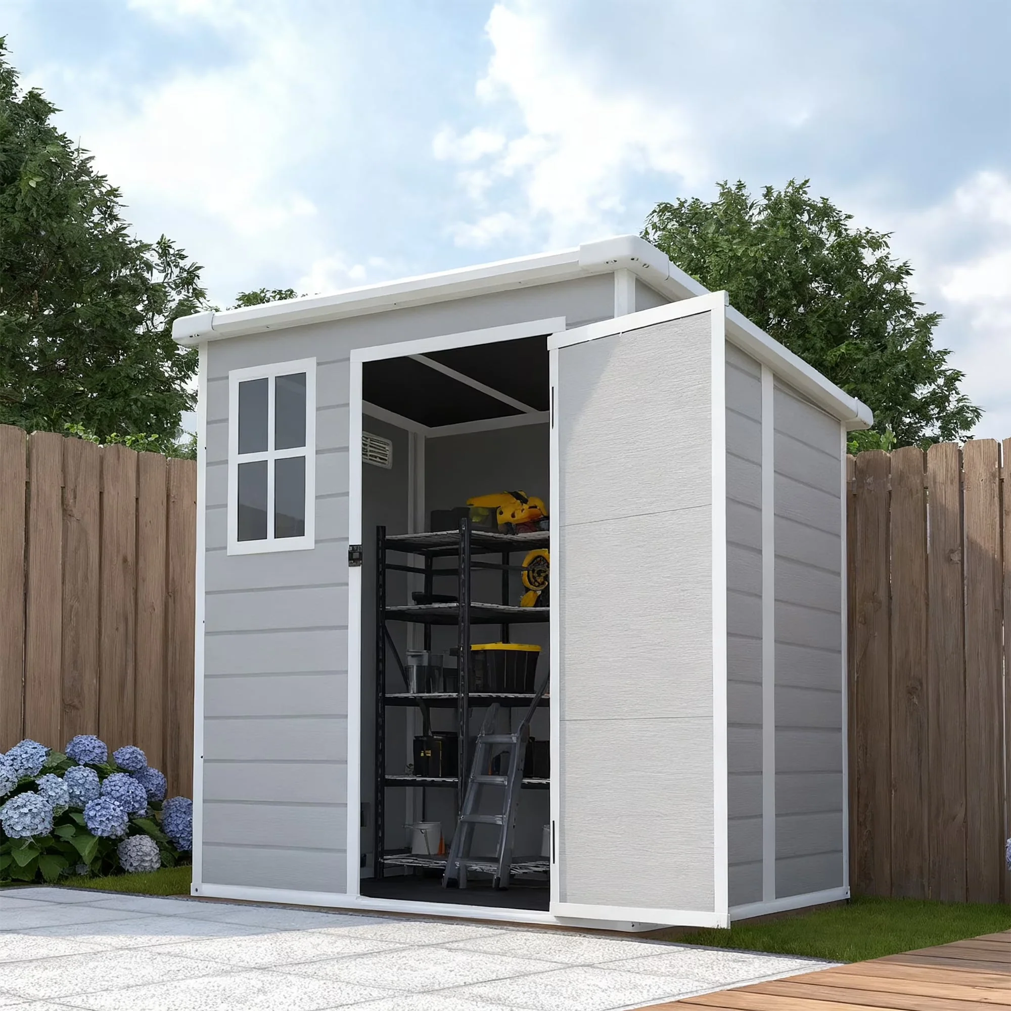 Seizeen Resin Outdoor Storage Shed With Floor, Light Gray, 82 in H - Image 4 Seizeen Resin Outdoor Storage Shed With Floor, Light Gray, 82 in H - Image 4