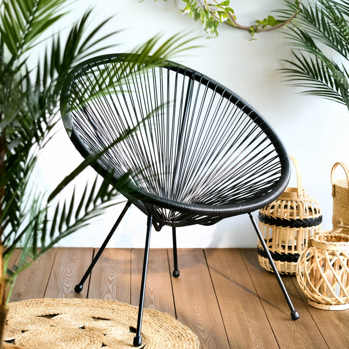 Fotel ACAPULCO FIESTA z okrągłej linki technorattan czarny 70x73x80 cm