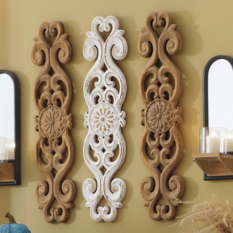 3-Piece Carved Scroll Wall Art - MIDNIGHT VELVET CATALOG