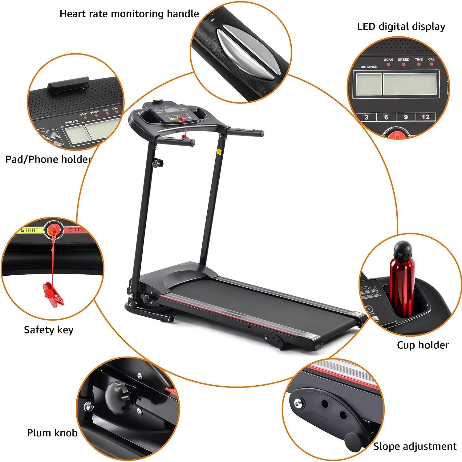 2.5HP Folding Maual incline Treadmill with MP3 Speaker Running Walking Jogging High Weight Capacity Exercise Machine 12 Automatic Programs for Home Office,Black