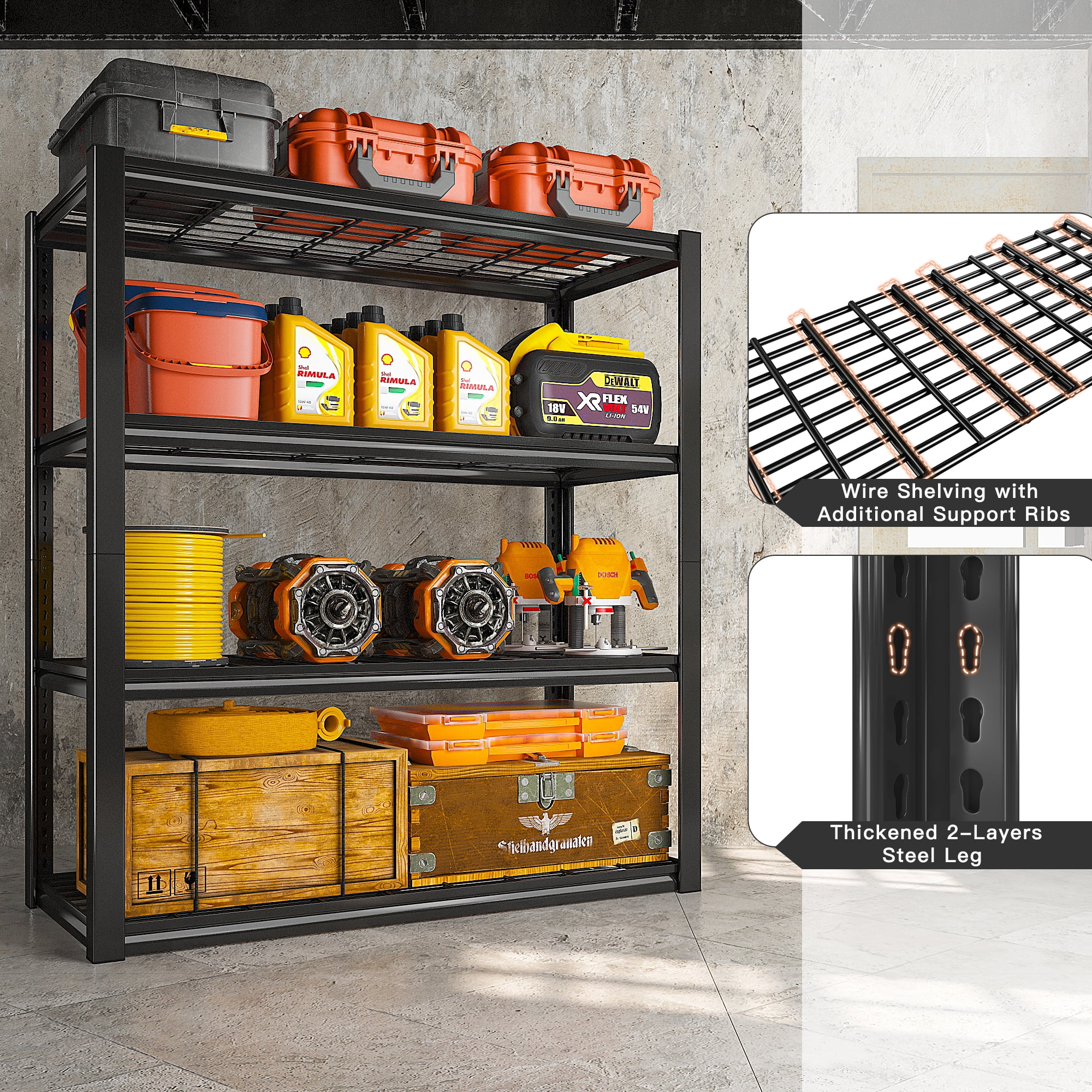 REIBII 2200LBS Garage Shelving Units Heavy Duty  Adjustable Metal Shelving 4 Tier Storage Shelves,39.4