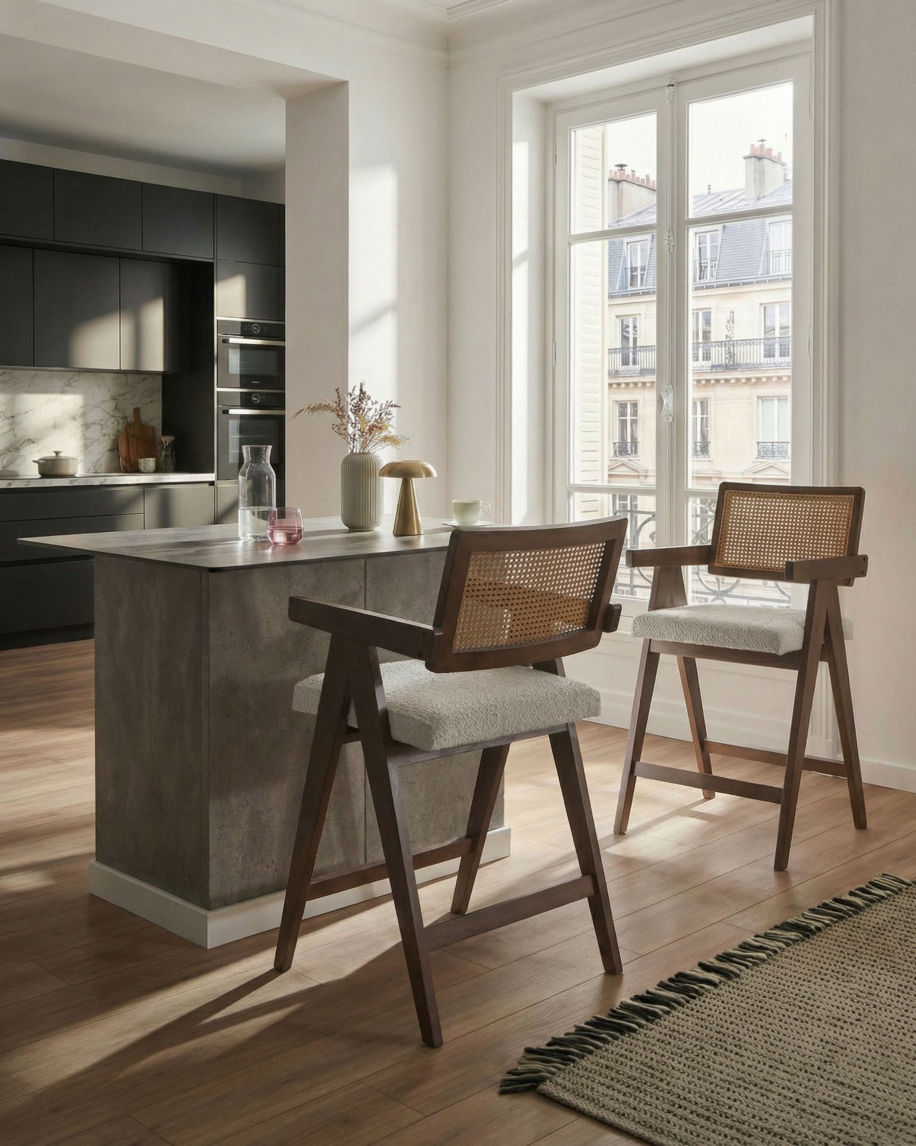 Set of 2 Bar Chairs AVA Wood Brown/ Light Beige
