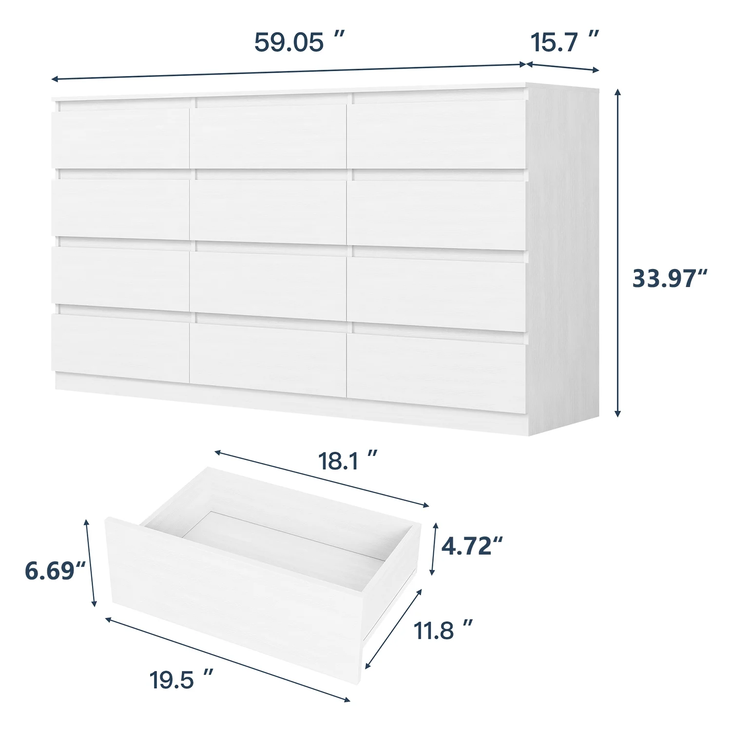 Kadyn White Chest of Drawer, 6 Double Drawer Dresser for Bedroom, Modern Storage Cabinet for Living Room, Dresser - Image 48