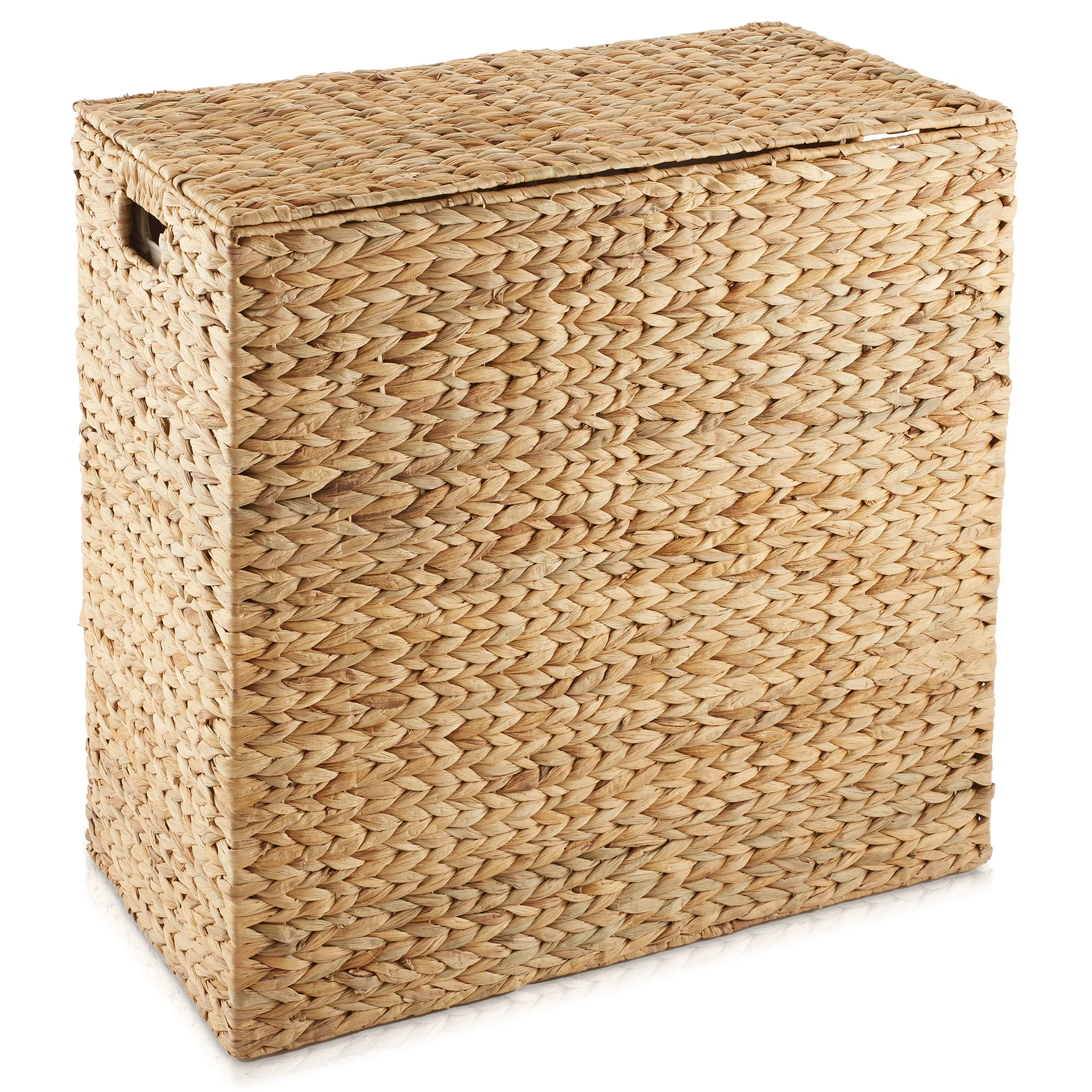 Casafield 2-Section Laundry Hamper with Lid and Removable Liner Bags - Natural, Woven Water Hyacinth Laundry Basket for Clothes - Image 4
