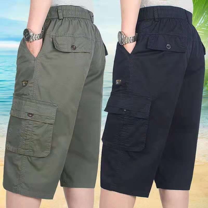 Men's cropped pants for middle-aged and elderly, loose casual summer pants, dad's workwear shorts