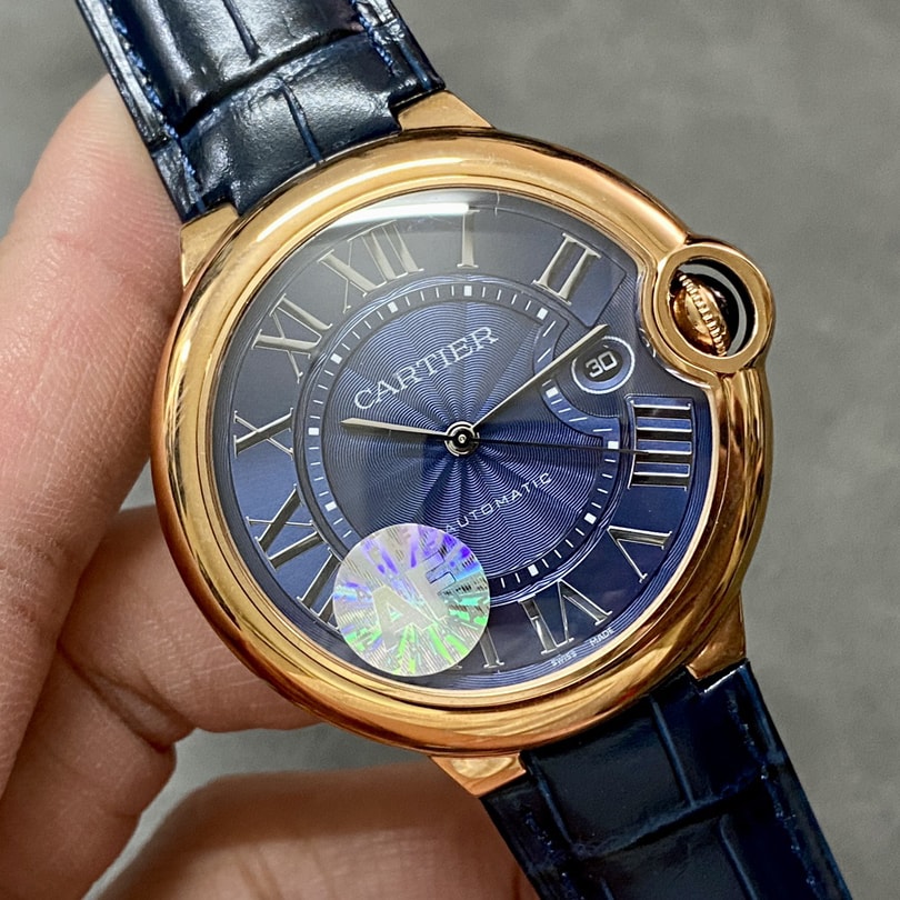 Ballon Bleu De Fake Cartier Watch Rose Gold 42mm Blue Dial Leather Strap WGBB0036 AF(1:1 replica) - Top club