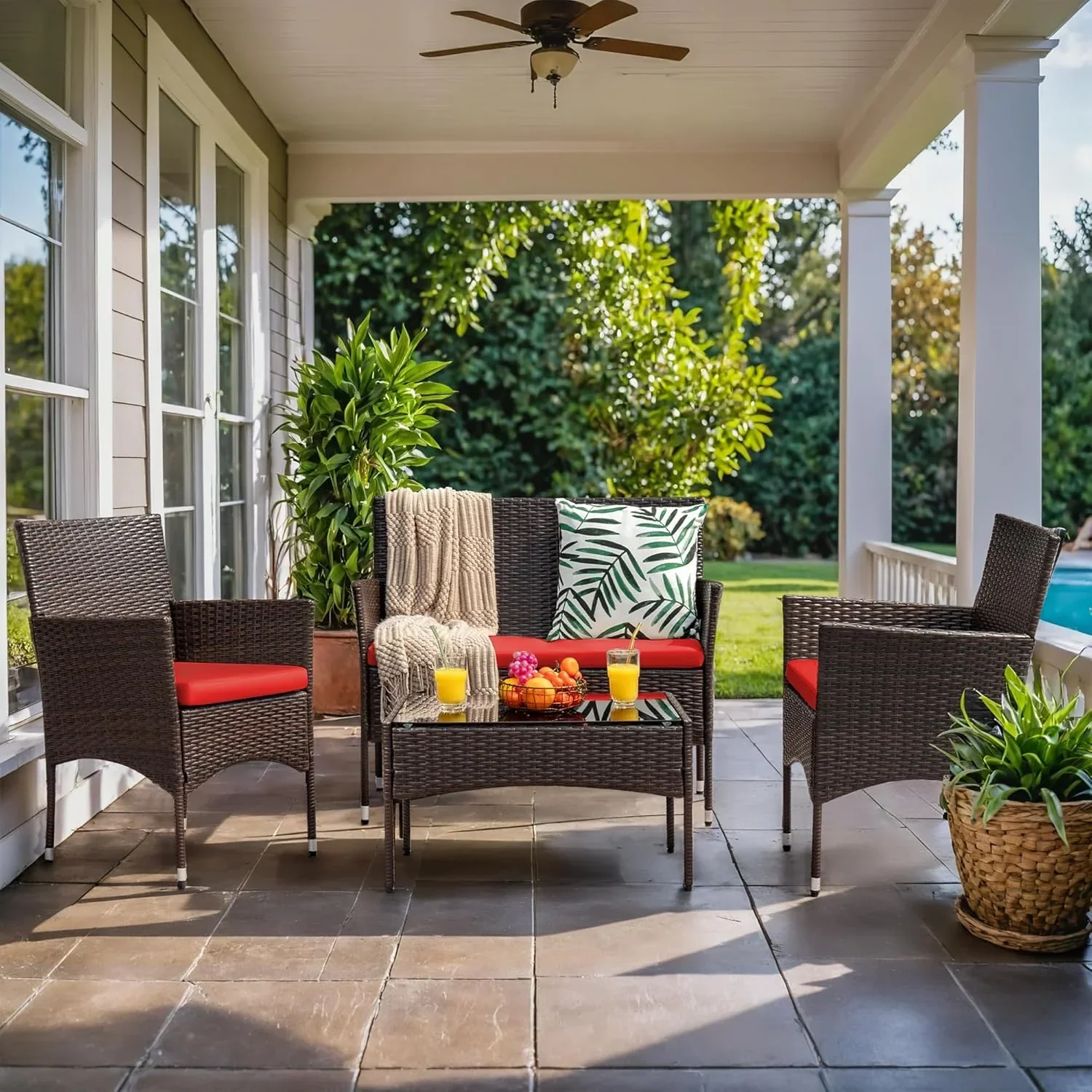 4-Piece Patio Rattan Wicker Furniture Set - T-LCRF834M18 - Image 8 4-Piece Patio Rattan Wicker Furniture Set - T-LCRF834M18 - Image 8