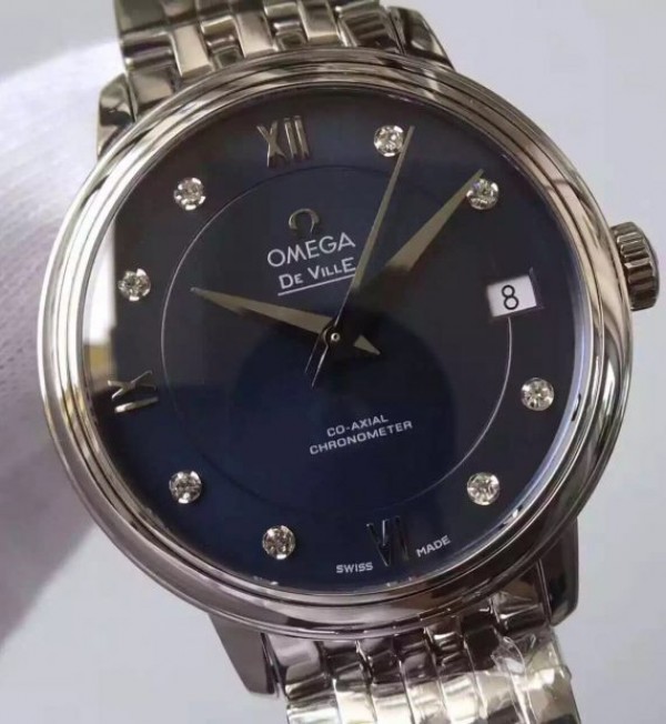 Replica Omega MKF De Ville 33mm Diamonds Markers Blue Dial SS Bracelet A2824 - Top club