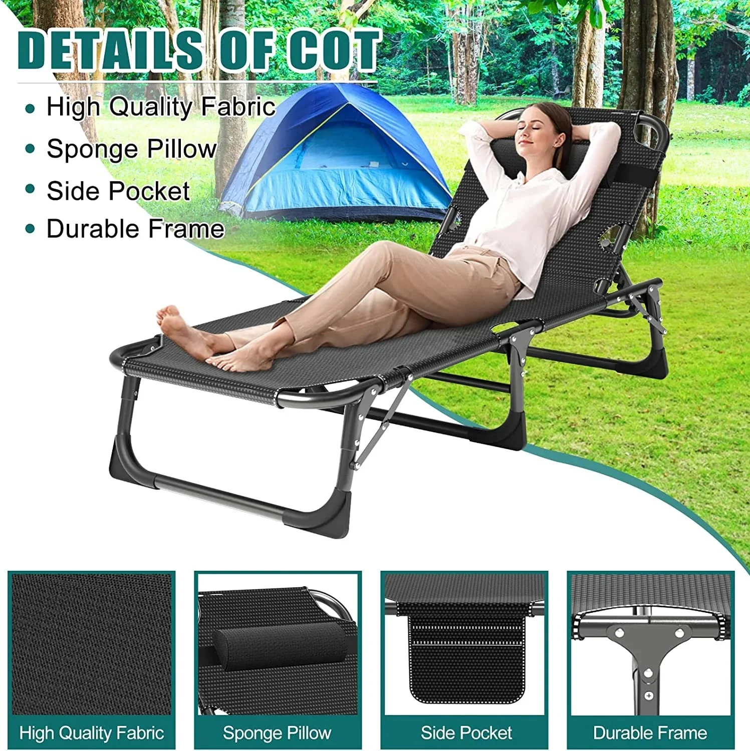 Slsy 5-Position Adjustable Folding Lounge Chair And Cot - 75.2" x 25.6" x 11.8" - Image 153 Slsy 5-Position Adjustable Folding Lounge Chair And Cot - 75.2" x 25.6" x 11.8" - Image 153