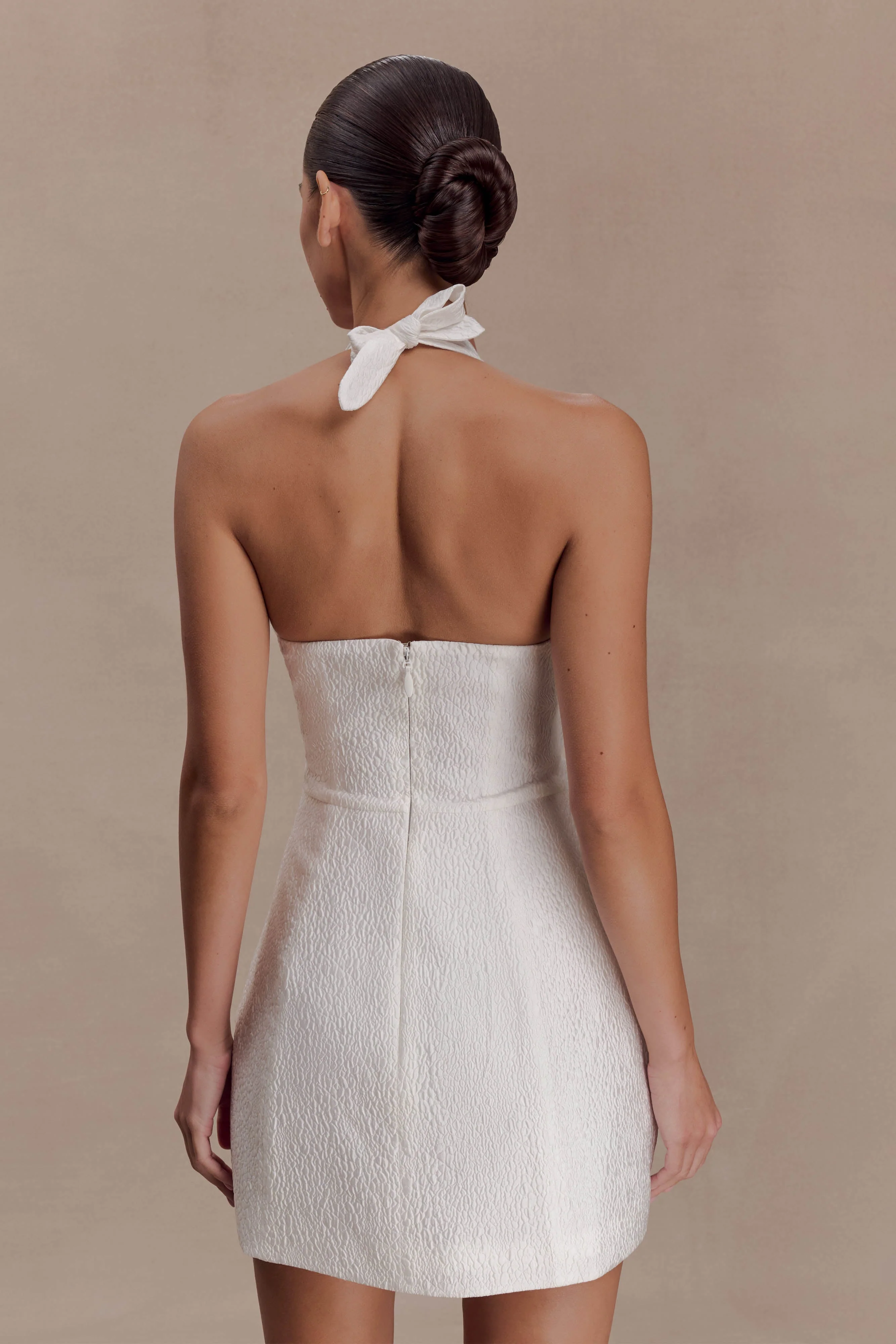 Ella Bow Detail Halter Mini Dress - White